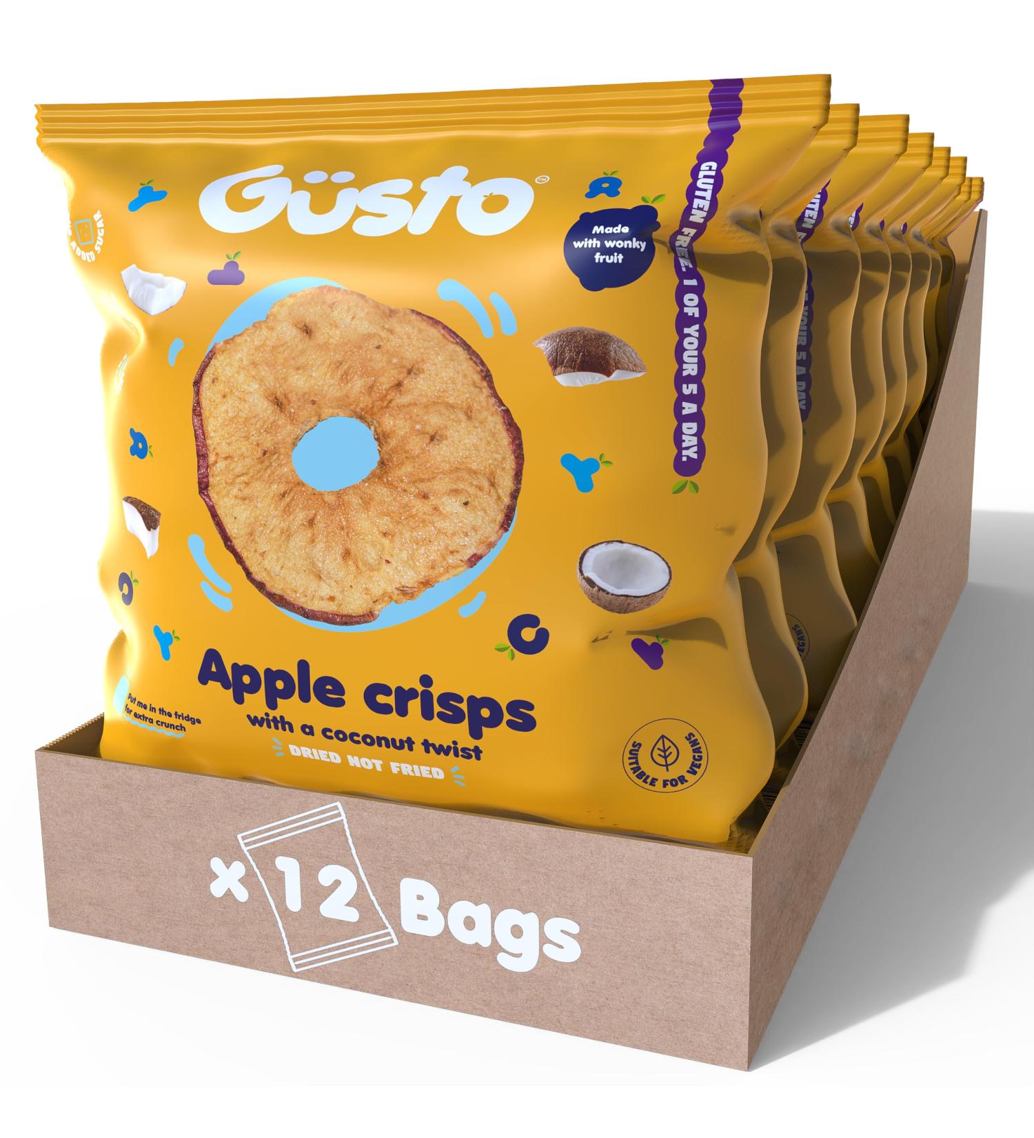 Buy Gusto Snacks: Crispy Apple Chips with Coconut | Vegan Gluten-Free High Fiber - Healthy Snack Box (20g x 12 Bags) - Buy Online on GoSupps.com