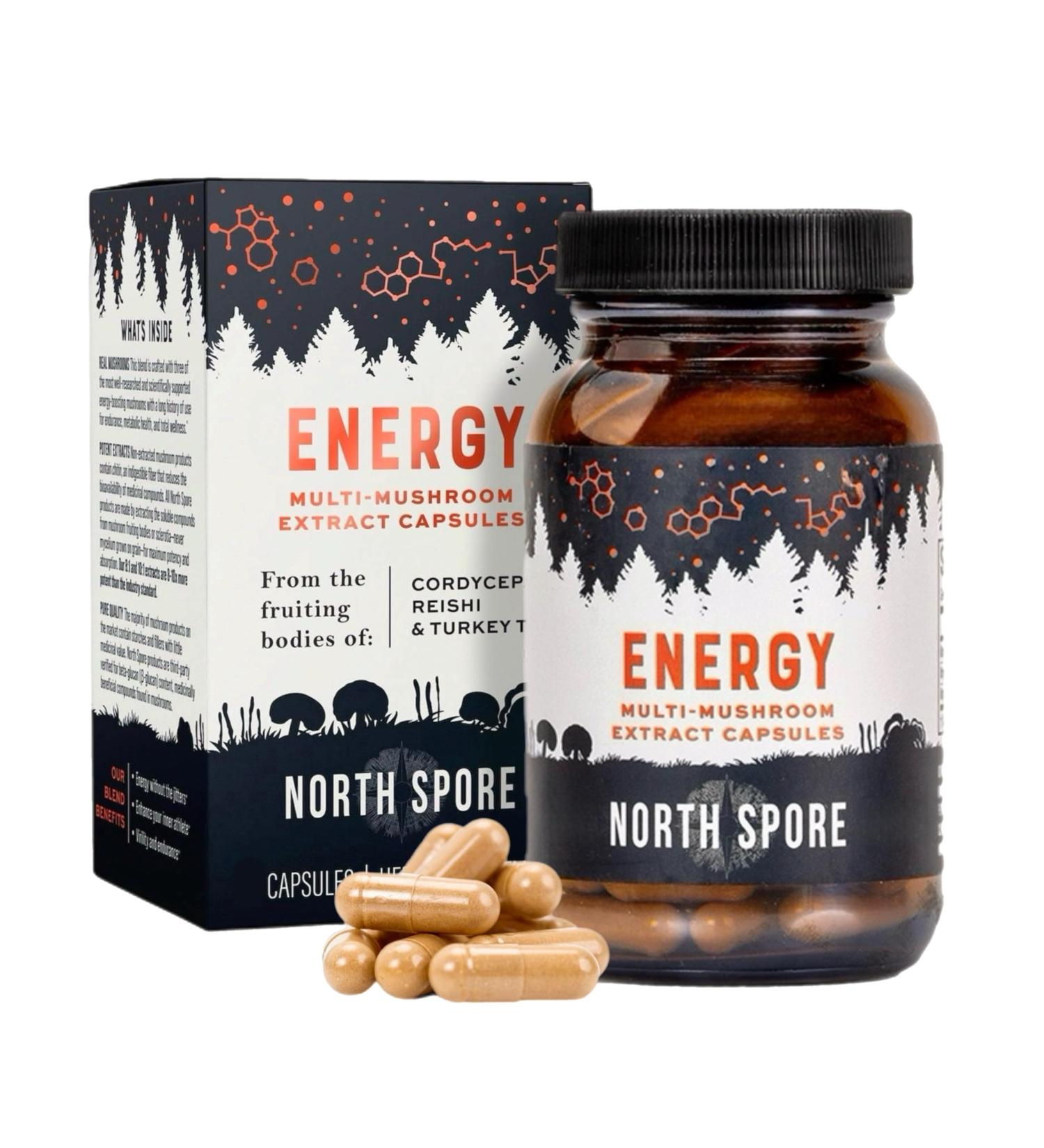 North Spore Organic Energy Mushroom Extract Capsule Supplement | Stamina & Endurance | Cordyceps Reishi Turkey Tail | 100% Fruiting Body Extracts | Vegan Non-GMO | Made in USA - 120ct - Buy Online on GoSupps.com