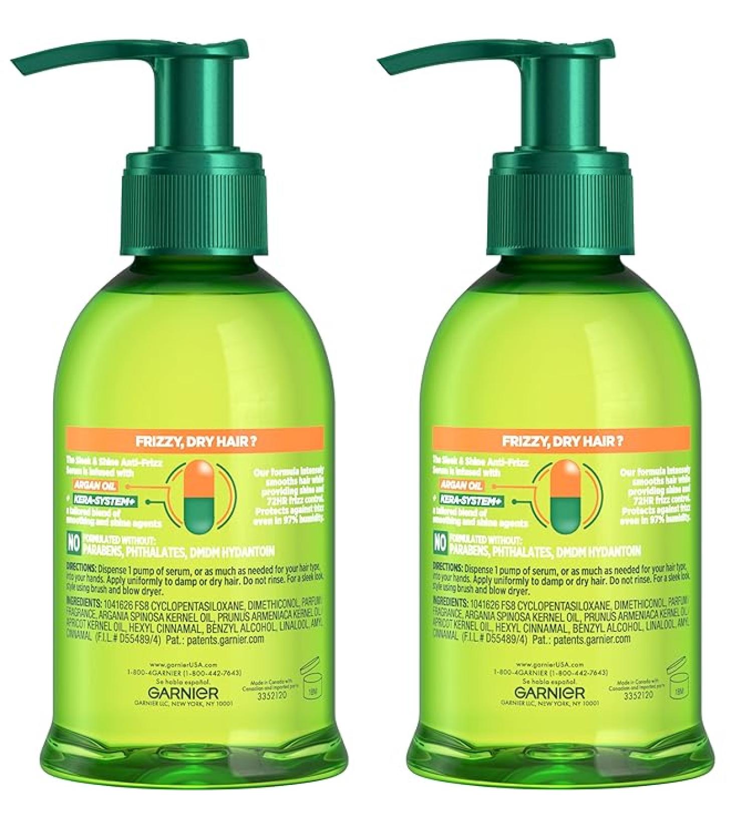 Garnier Fructis Sleek & Shine Anti-Frizz Serum for Frizzy, Dry Hair, Argan Oil, 5.1 Fl Oz, 2 Count (Packaging May Vary)  - Buy Online on GoSupps.com