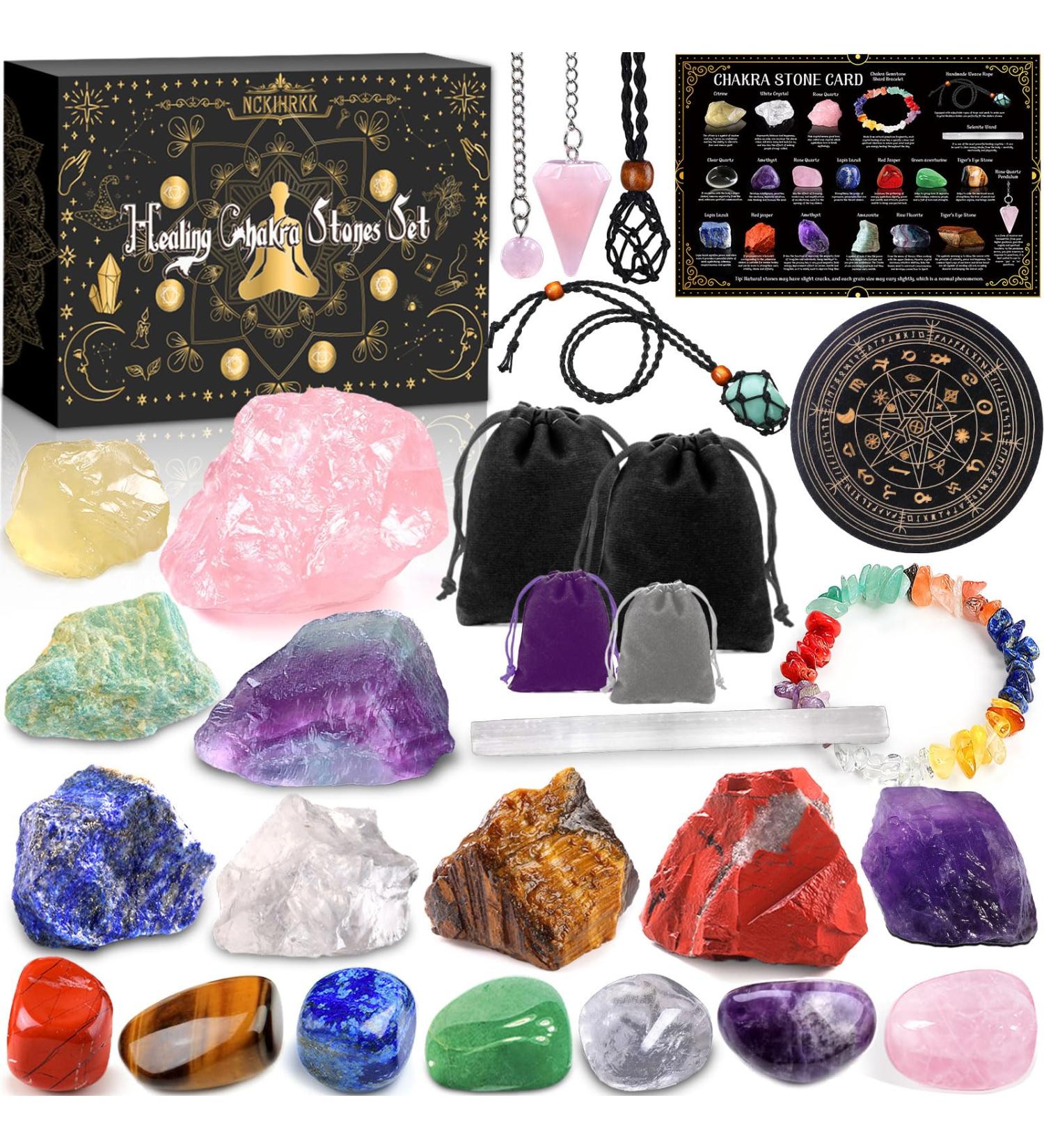 Buy Nkihrkk 21pcs Crystal Healing Stones Set - Natural Chakra Gemstones & Minerals with Fabric Bag for Meditation & Energy Healing - Buy Online on GoSupps.com