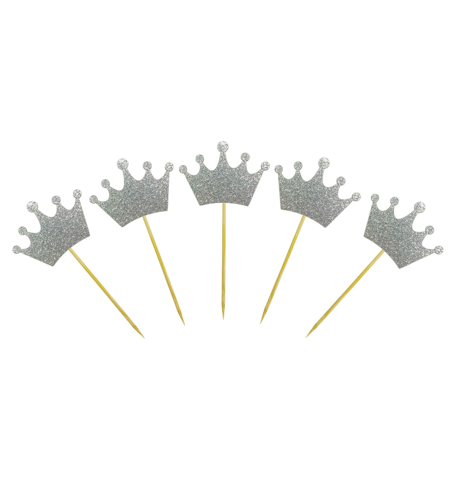 60 Pcs Glittery Crown Cupcake Toppers Royal Crown Fruit Picks Twinkle Party Cupcake Toppers For Birthday Party Wedding Baby Shower Decoration Supply (Silver) - Buy Online on GoSupps.com