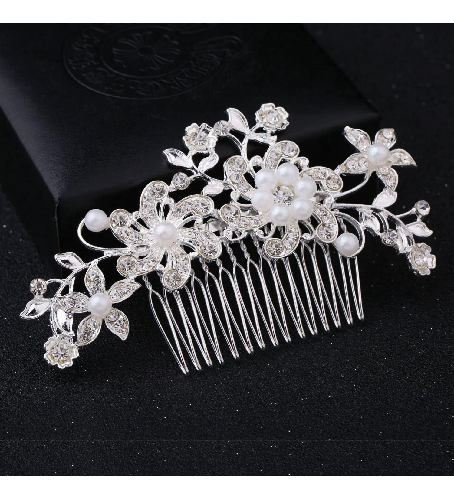 Bridal Wedding Hair Comb Headpiece with Pearls - Sparkly Hair Accessories for Women, Brides, and Bridesmaids - Buy Online on GoSupps.com