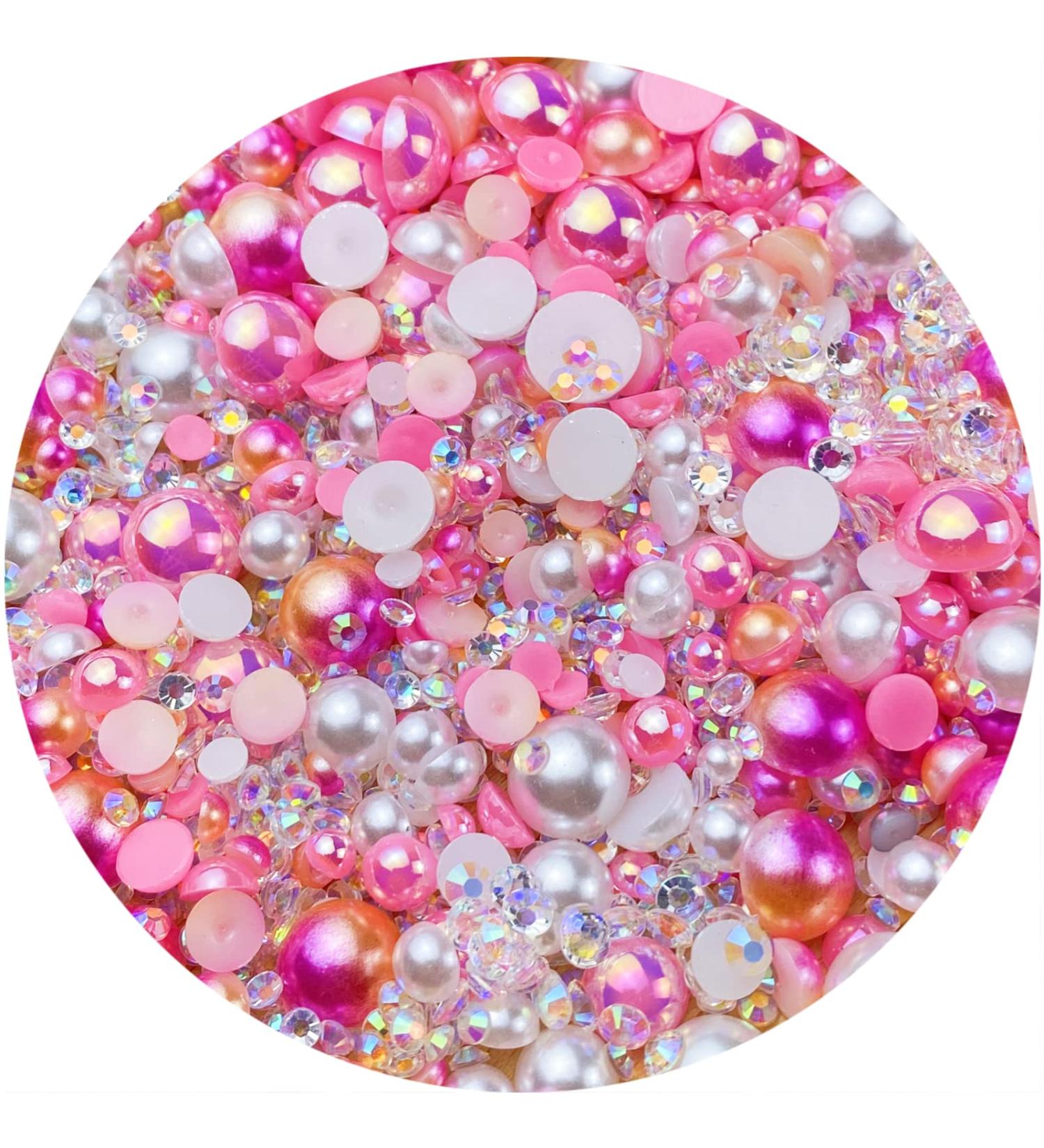 Mix Resin Rhinestones Half Round Pearls 30g Flatback Rhinestones Half Pearl Beads - Pink Series | Multi Size 3mm-10mm for Crafts, Bottles, Tumblers, Nail Art, Clothes, Shoes - Buy Online on GoSupps.com