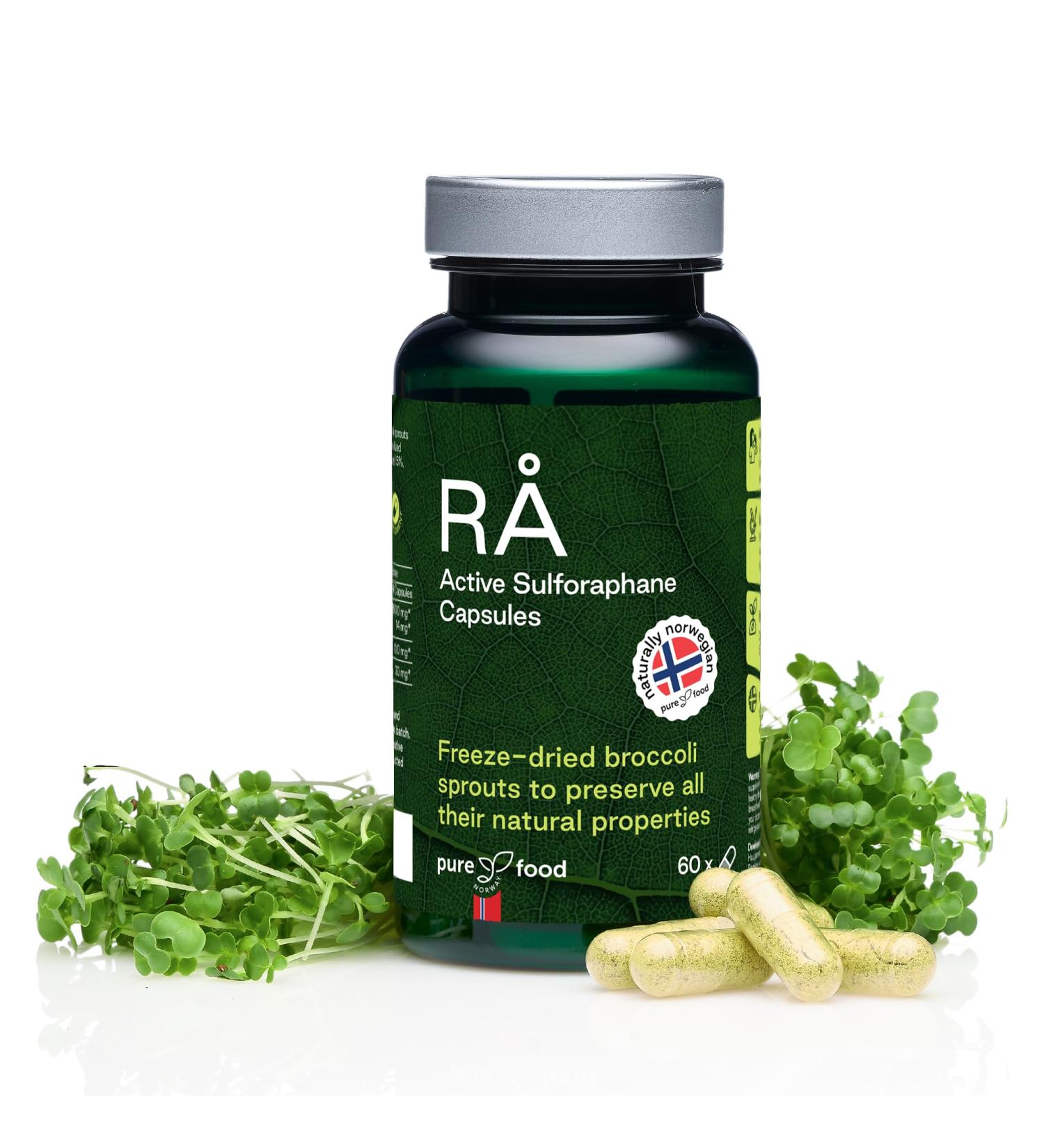  Pure Food Norway R Sulforaphane Active Capsules from Norway - 28500mg Freeze Dried Broccoli Sprouts - No Extract - Active Full Spectrum Brocc - Buy Online on GoSupps.com