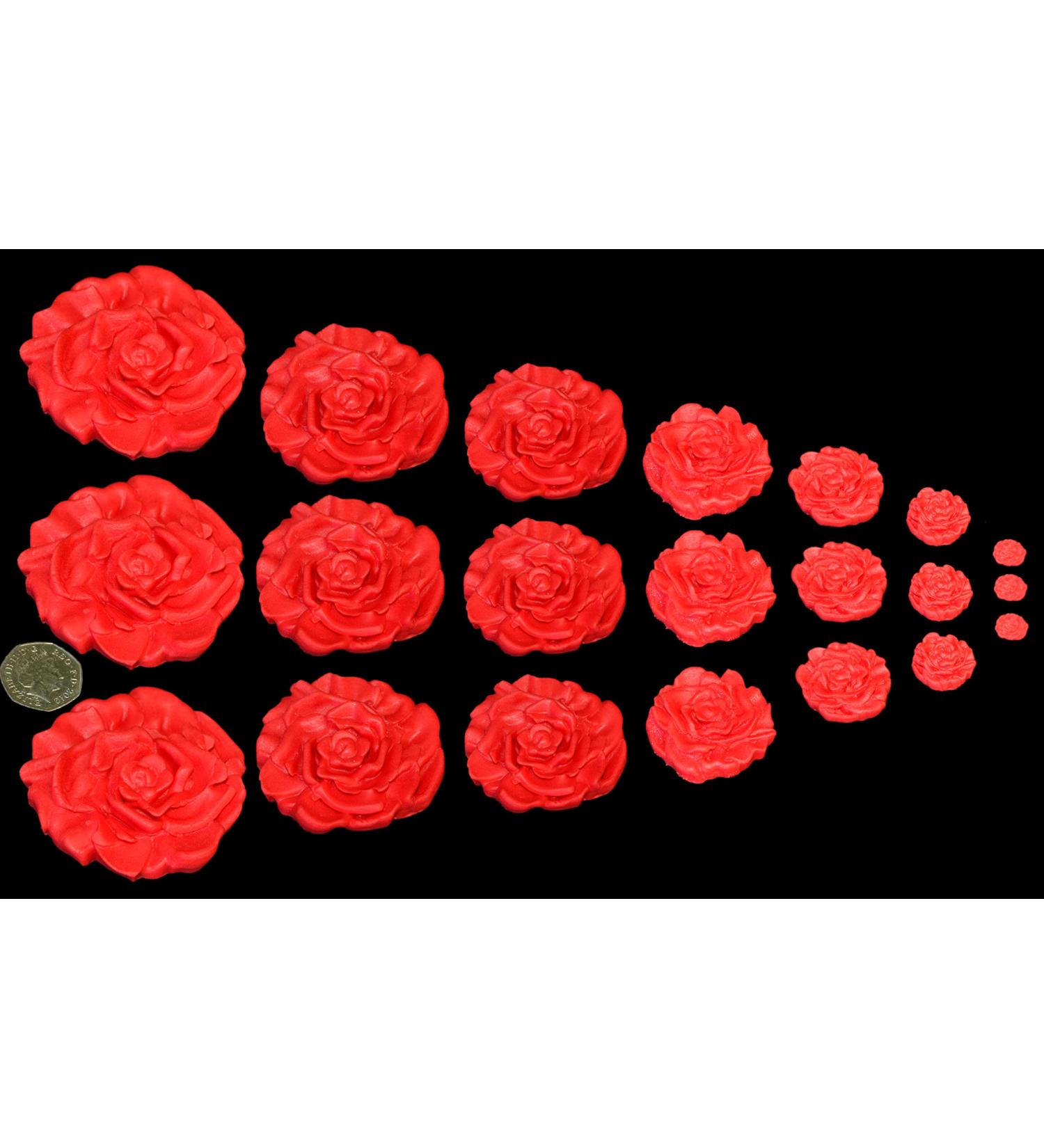 21 x Edible 3D Mixed Sized Icing Red Roses 20 colours toppers decorations cake (Red)
