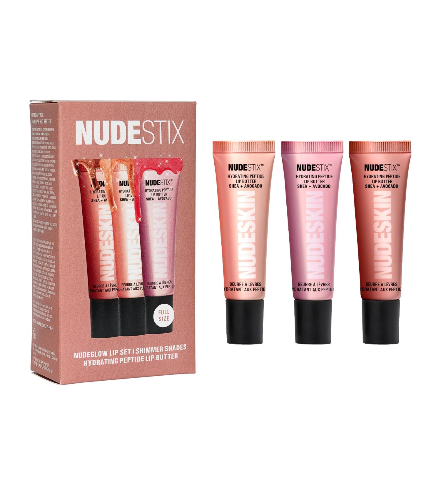 Nudestix NudeGlow Lip Set 3-Piece Hydrating Peptide Lip Butter Kit with Glossy Shimmer Tints | Includes Vanilla Sprinkle Rose Sparkle & Mocha Magic | Clean Vegan Plumping Lip Balm Trio - Buy Online on GoSupps.com