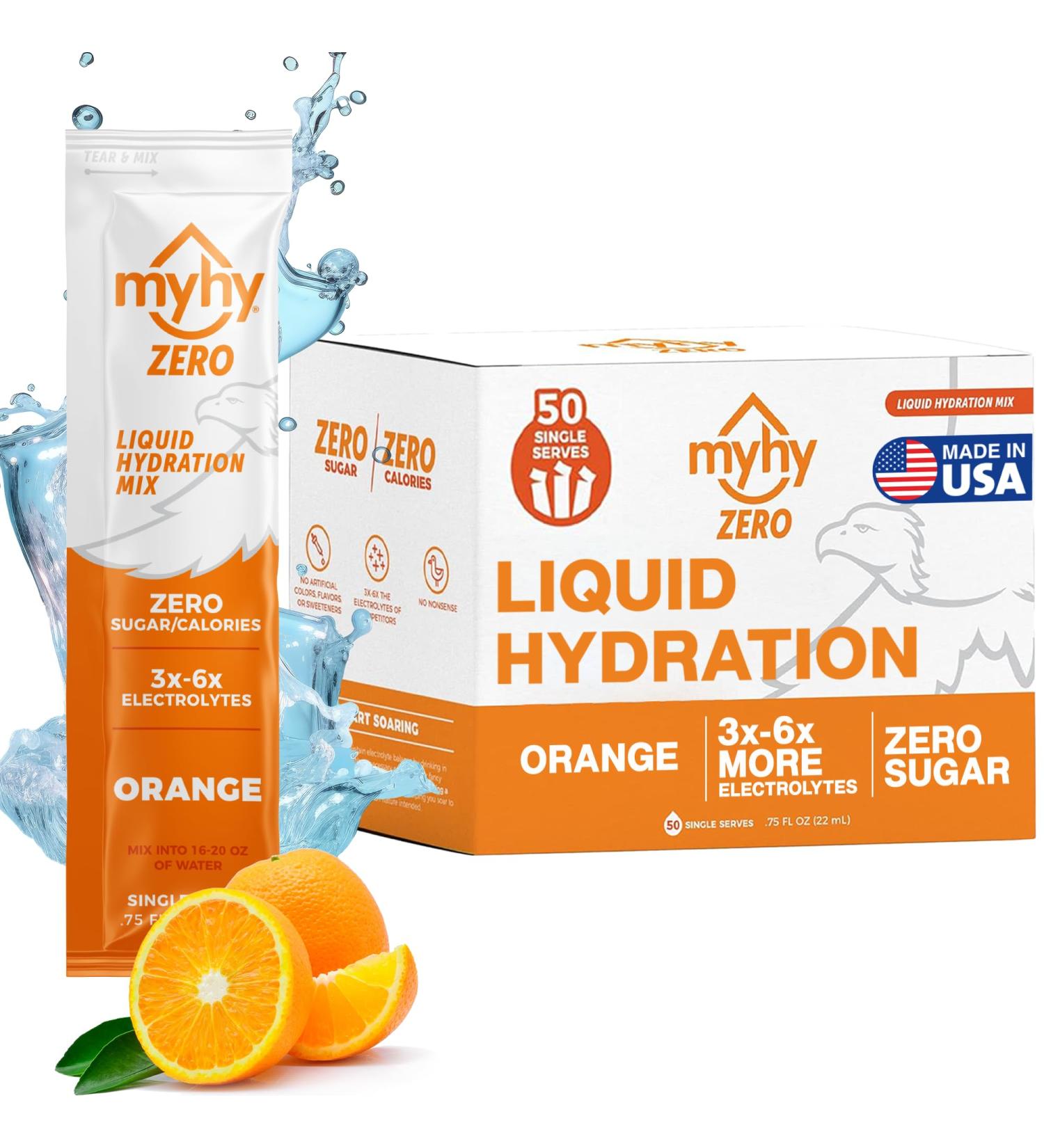 MyHy ZERO Liquid Hydration Packets Sugar Free Electrolyte Drink Mix for Hydration Support Dehydration Relief for Travel Pregnancy Fitness Bachelor & Bachelorette Party Orange 50 Count Orange 50 Count - Buy Online on GoSupps.com