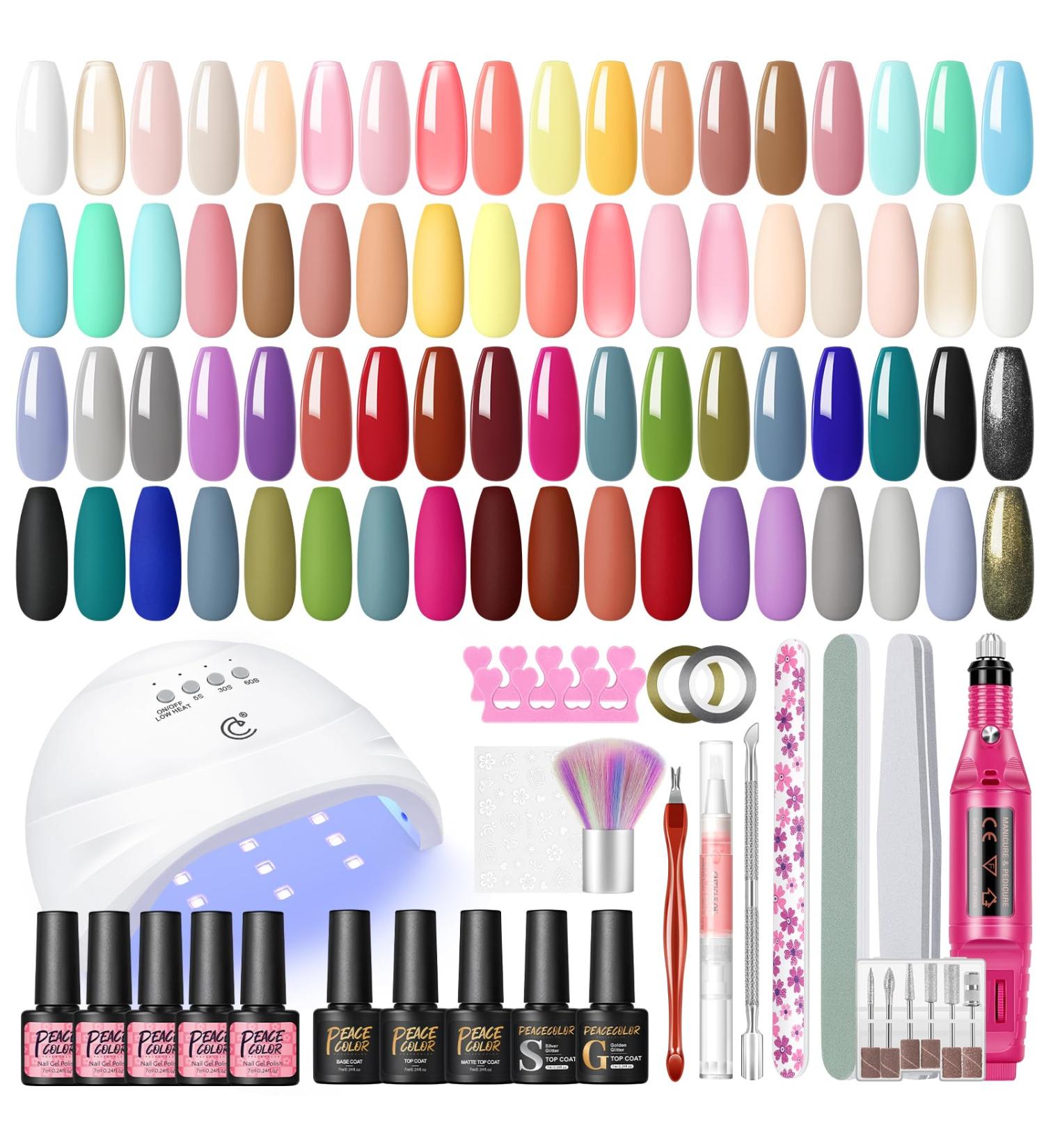 PEACECOLOR Gel Nail Polish Set with Lamp and Electric Nail File 35 Colours Gel Polish Set with Glossy & Glitter and Matte Top Coat Base Coat Starter Gel Nail Kits Manicure Tools Gift for Women A3 - Buy Online on GoSupps.com
