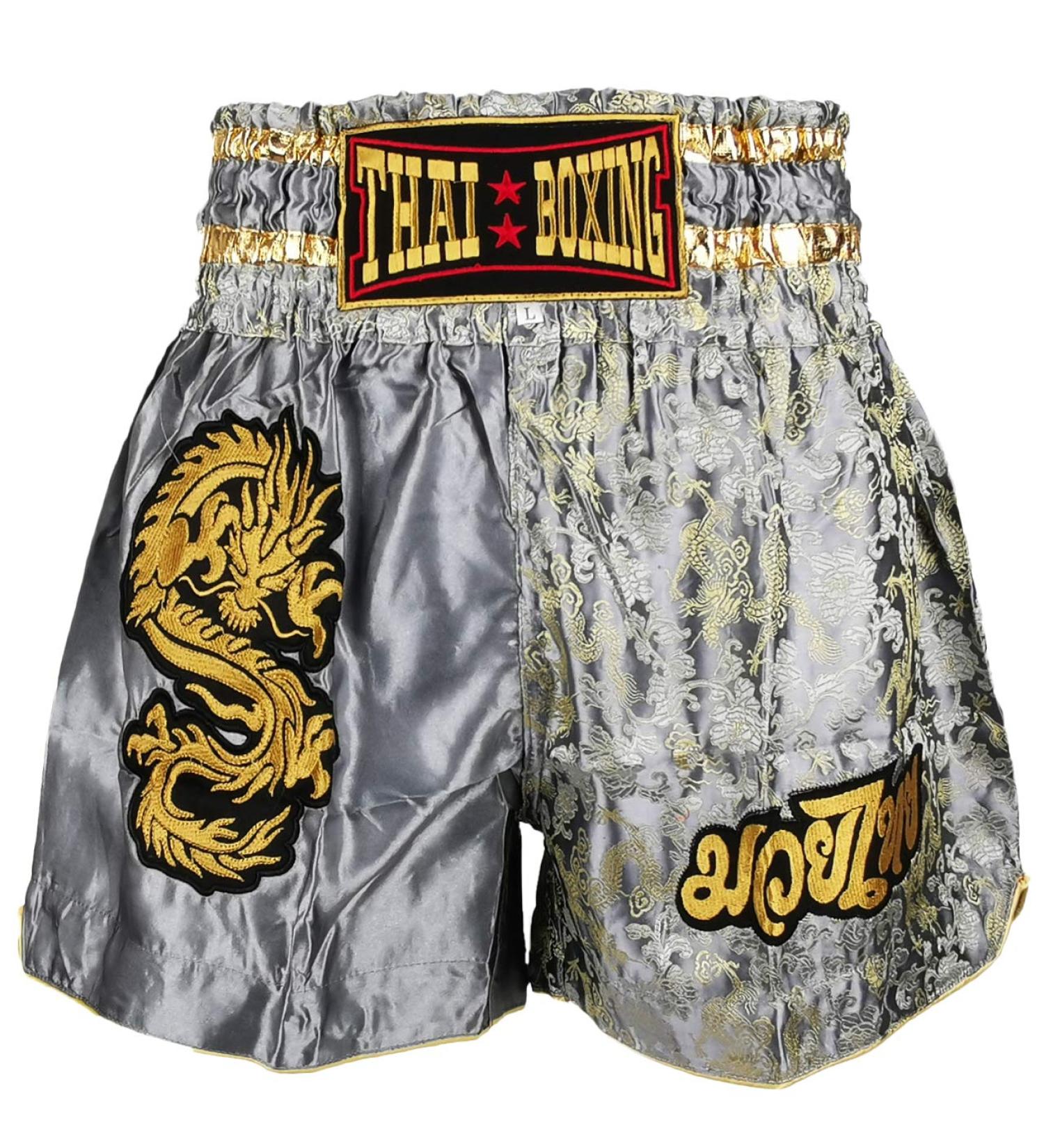 Kurop Dragon Gray Boxing Muay Thai Shorts X-Large - MMA Kickboxing Fight Clothing - Buy Online on GoSupps.com