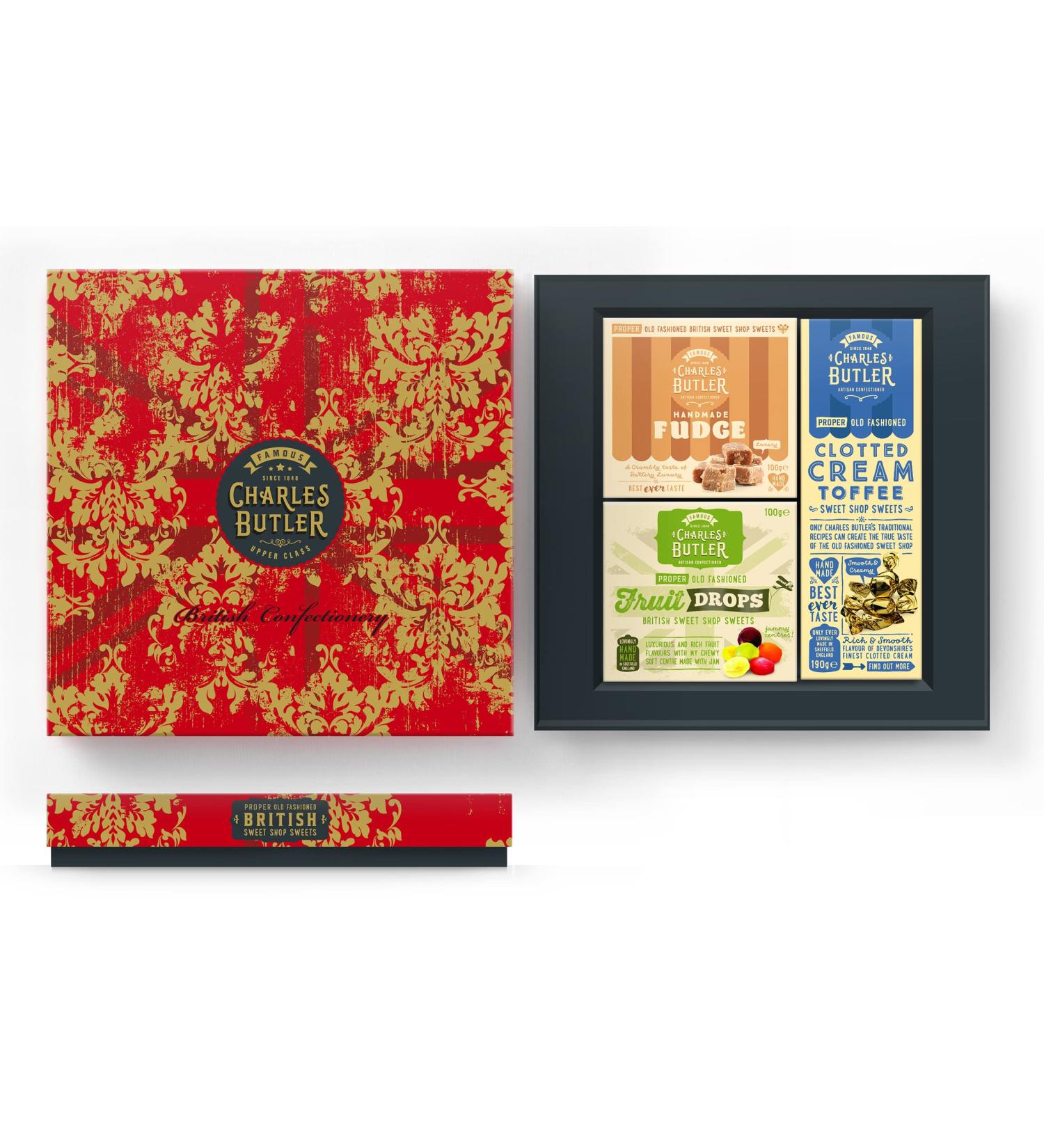 Charles Butler | Gift Box of Handmade Fudge 100g Clotted Cream Fudge 190g and Fruit Drops 100g - Buy Online on GoSupps.com