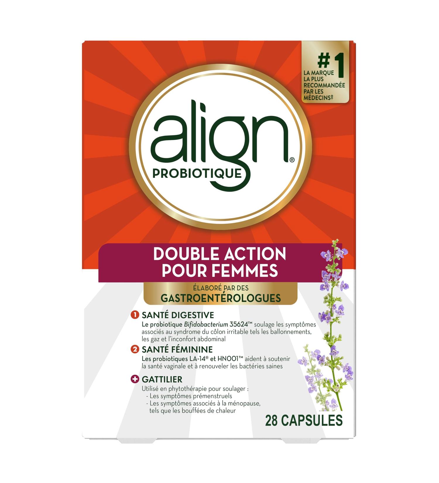 Align Probiotic Women's Dual Action Multi-Strain Probiotic with Chaste Tree Soothes Occasional Abdominal Discomfort Gas Bloating 28 Capsules - Buy Online on GoSupps.com