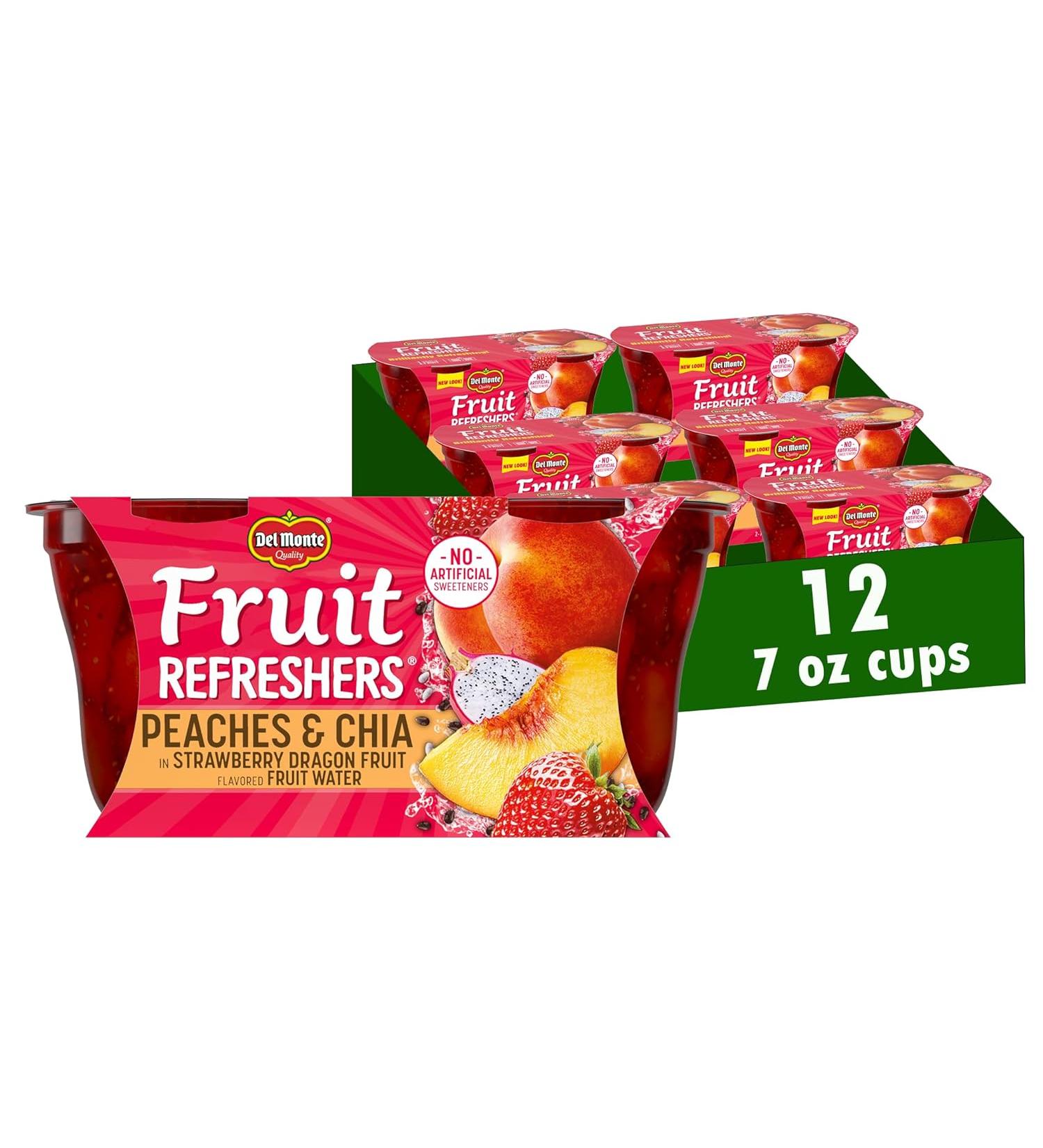 Del Monte Fruit & Chia Cup Snacks - Peaches in Strawberry Dragon Fruit - 12 Pack (7 oz) - Buy Online on GoSupps.com