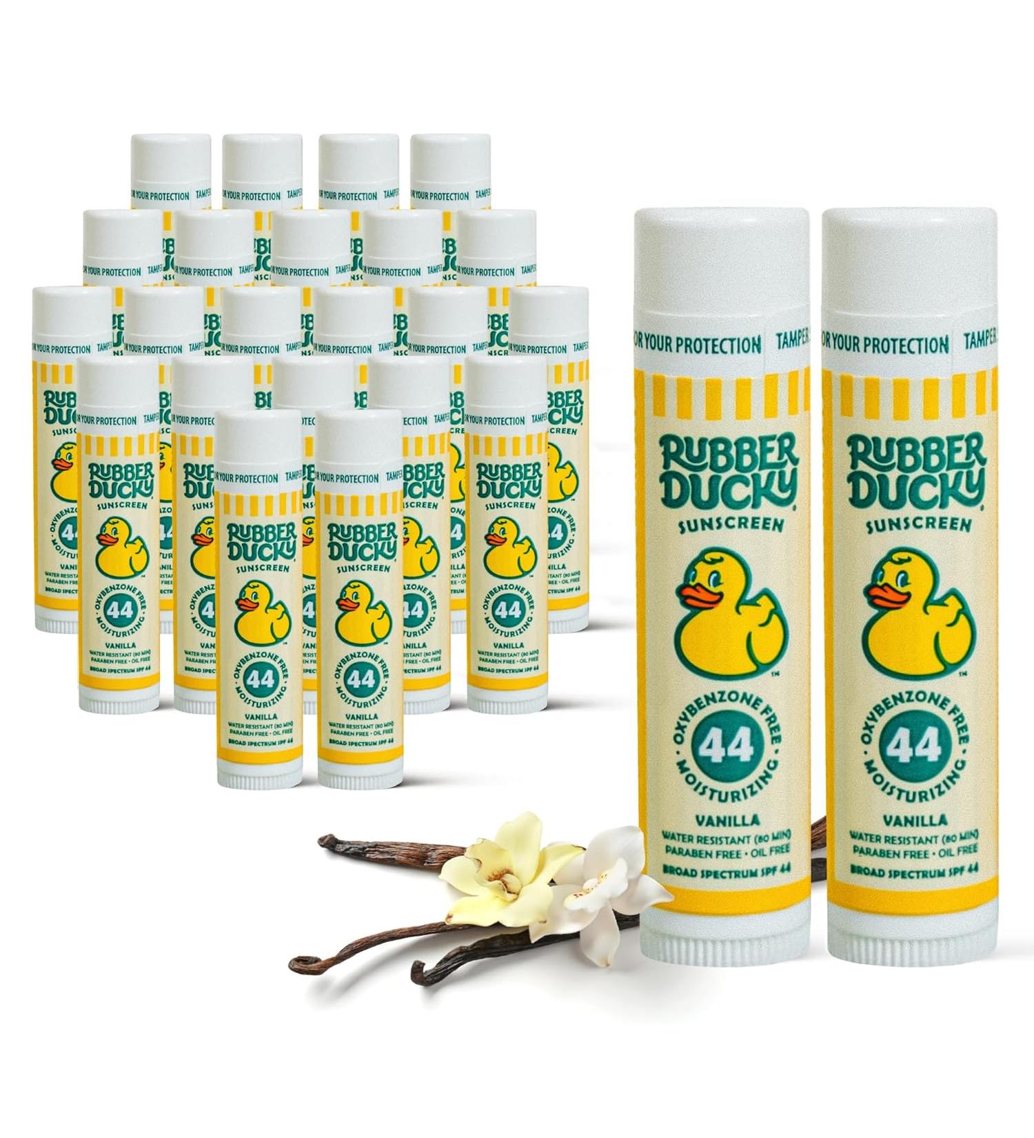 Rubber Ducky Lip Sunscreen Balm - SPF 44 Water Resistant Vegan Untinted Vanilla Flavor - Broad Spectrum Protection with Vitamin E | 24 Pack (All Season - Buy Online on GoSupps.com