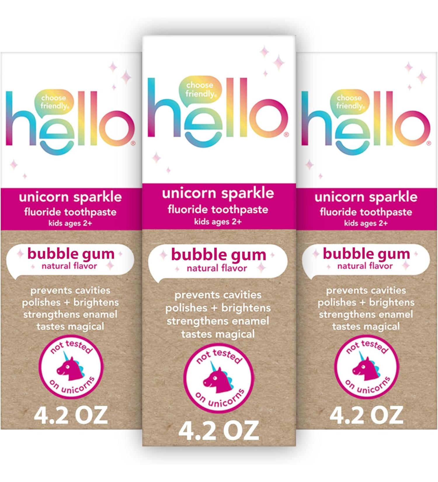 hello Unicorn Sparkle Kids Toothpaste with Fluoride, Bubble Gum Toothpaste, 4.2 Oz Tube (Pack of 3) - Buy Online on GoSupps.com