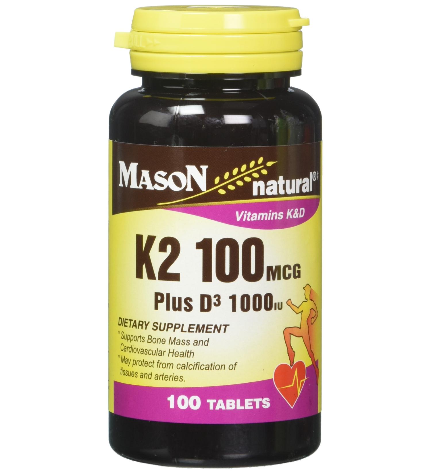 Mason Natural Vitamin K2 + D3 - 100 mcg, 100 Tablets | Supports Bone Health & Immune Function - Buy Online on GoSupps.com