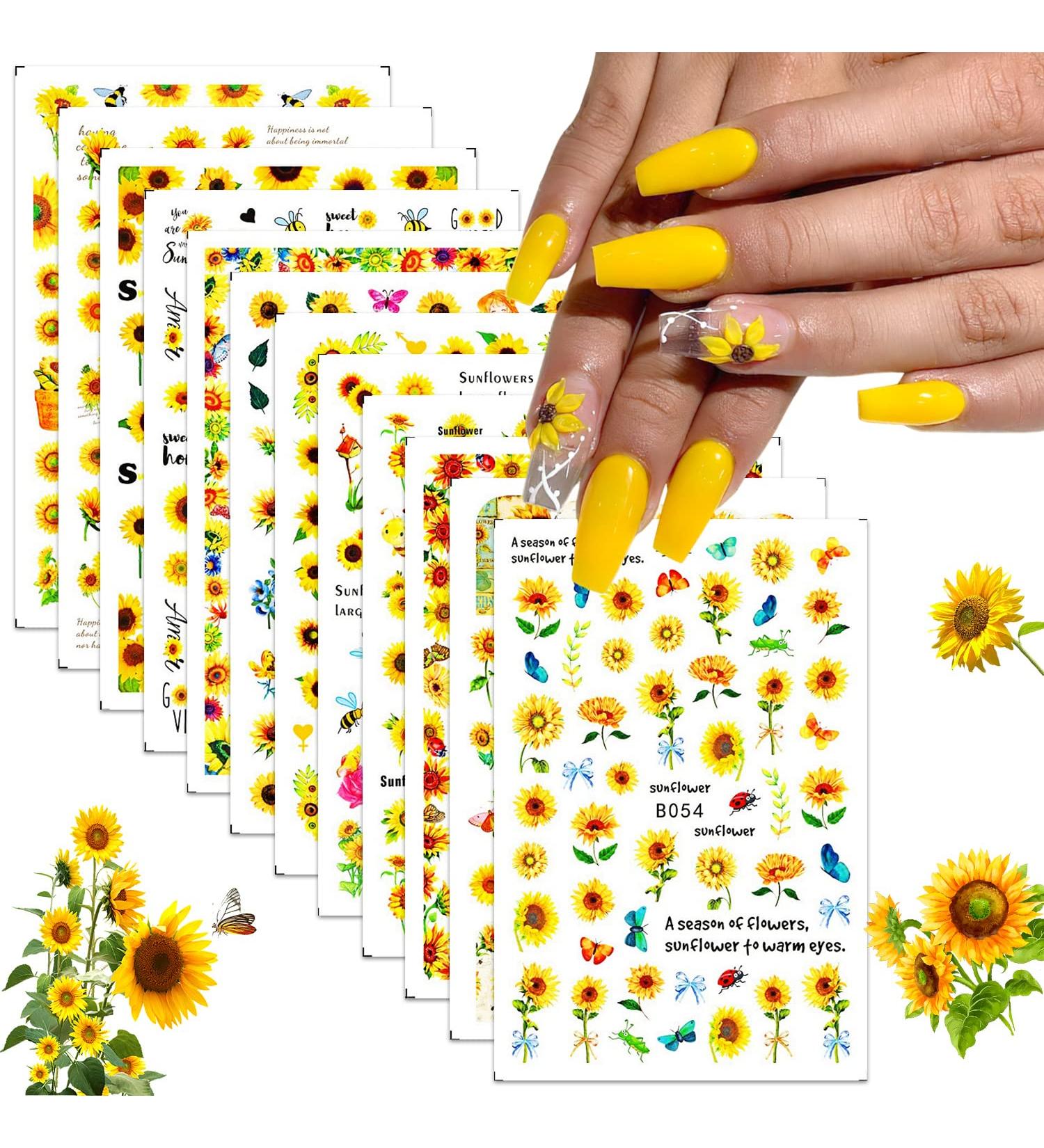 Sunflower Nail Stickers - 3D Self-Adhesive Art Decals for Women - Yellow Daisy & Butterfly Design - Acrylic Nail Supplies for Manicure Tips - Buy Online on GoSupps.com