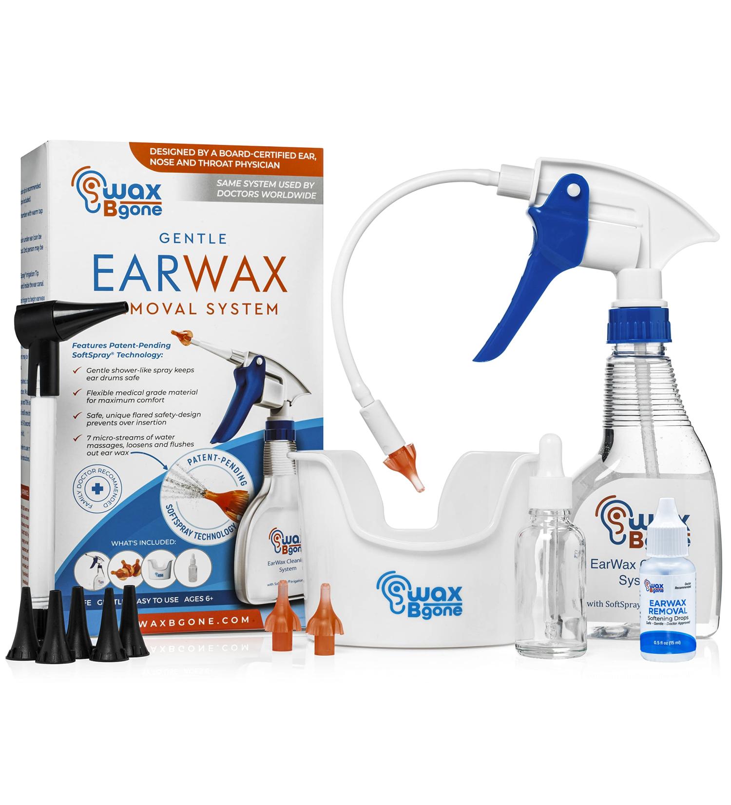 WaxBgone Ear Wax Removal Kit with SoftSpray Tips - Safe & Effective Earwax Removal for Adults & Kids - Includes Softening Drops - Buy Online on GoSupps.com
