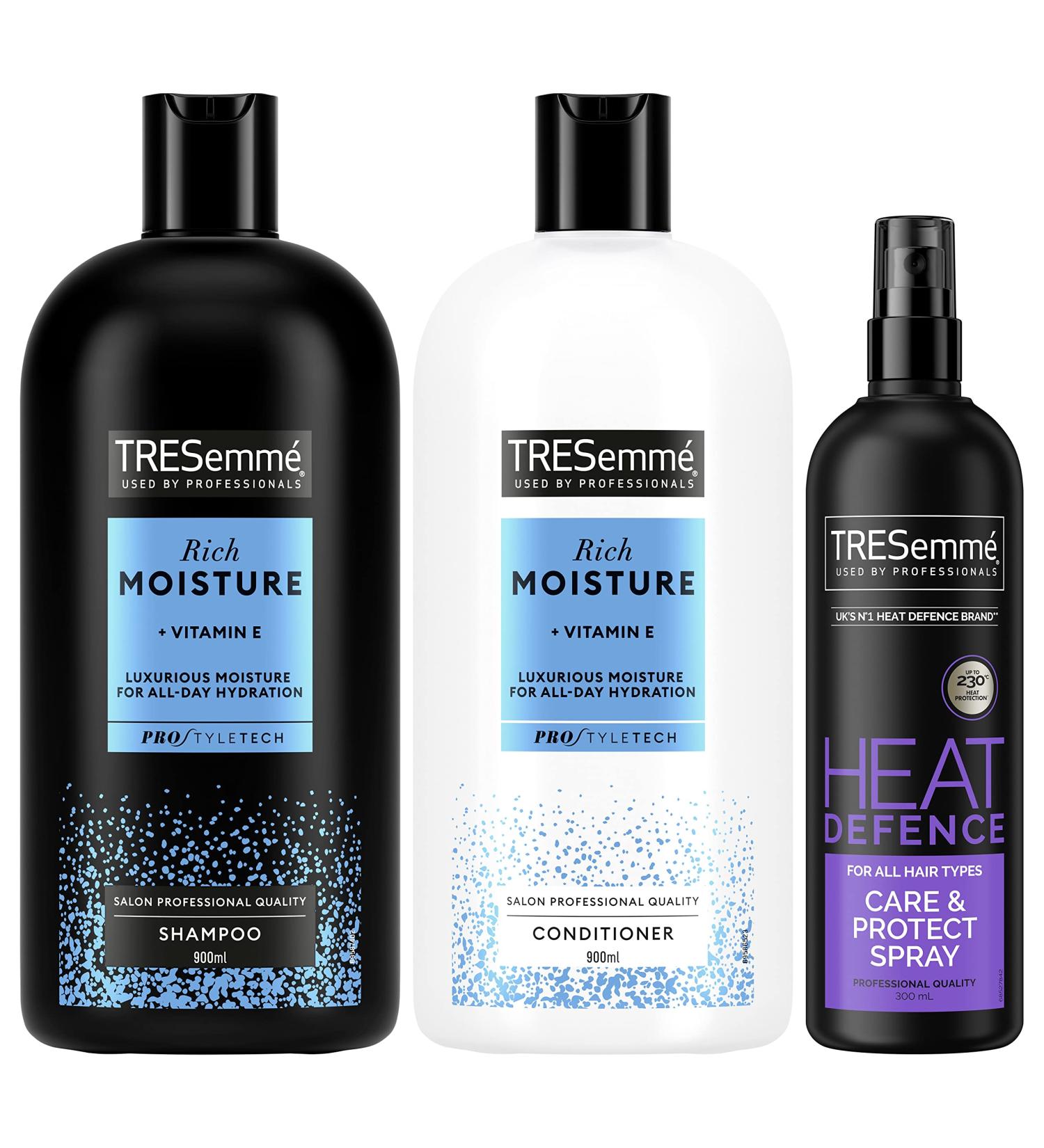 TRESemme Rich Moisture Shampoo Conditioner & Heat Defence Spray Care + Styling Regime Bundle 3 Piece 700 ml (Pack of 3) - Buy Online on GoSupps.com