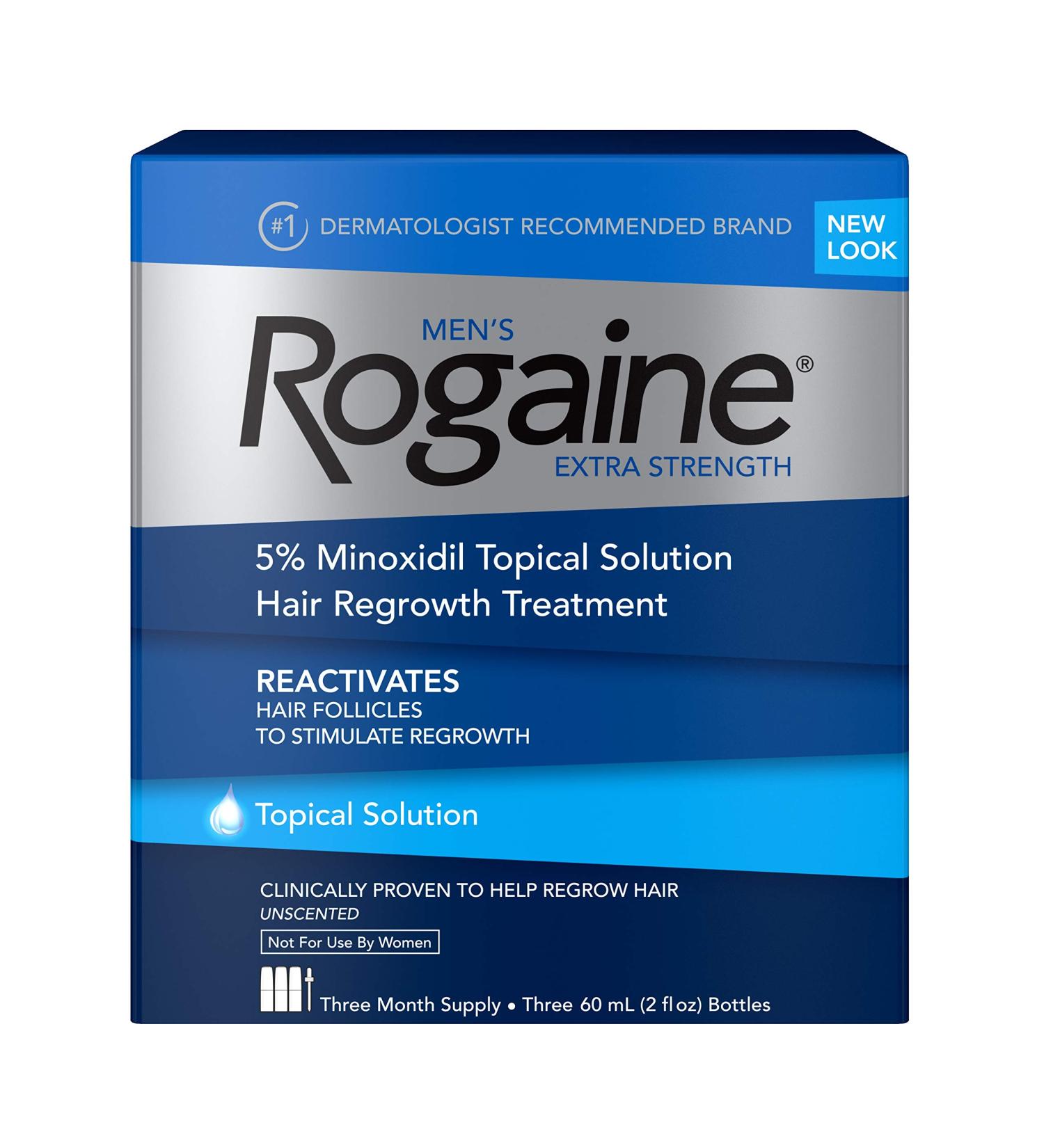 Men's Rogaine Extra Strength 5% Minoxidil Topical Solution - 3-Month Supply for Hair Loss and Regrowth - Buy Online on GoSupps.com