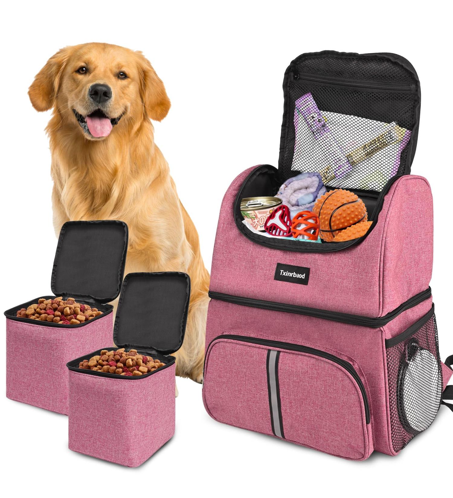 Txinrbaod Dog Travel Bag - Pink Dog Backpack with Food Container Pocket for Hiking & Camping - Perfect for Overnight Trips - Buy Online on GoSupps.com