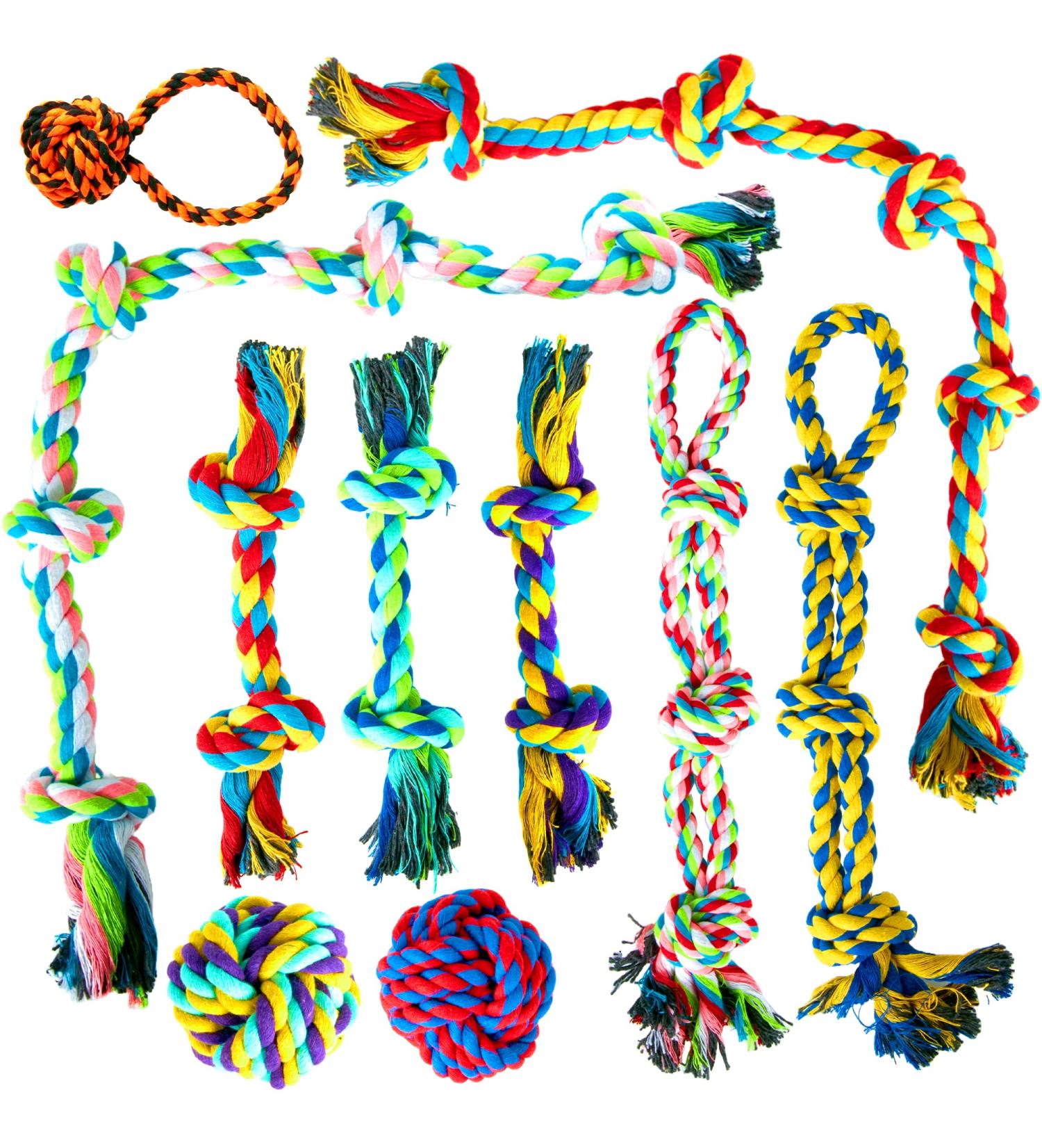 ZENO Dog Toys - Pack of 10 | Rope Chew Toys for Dogs | Strong Rope Ball & Tug for Teething & Training | Puppy Teething Toys | 100% Natural Cotton | Great for Small Medium & Large Puppies & Adults - Buy Online on GoSupps.com