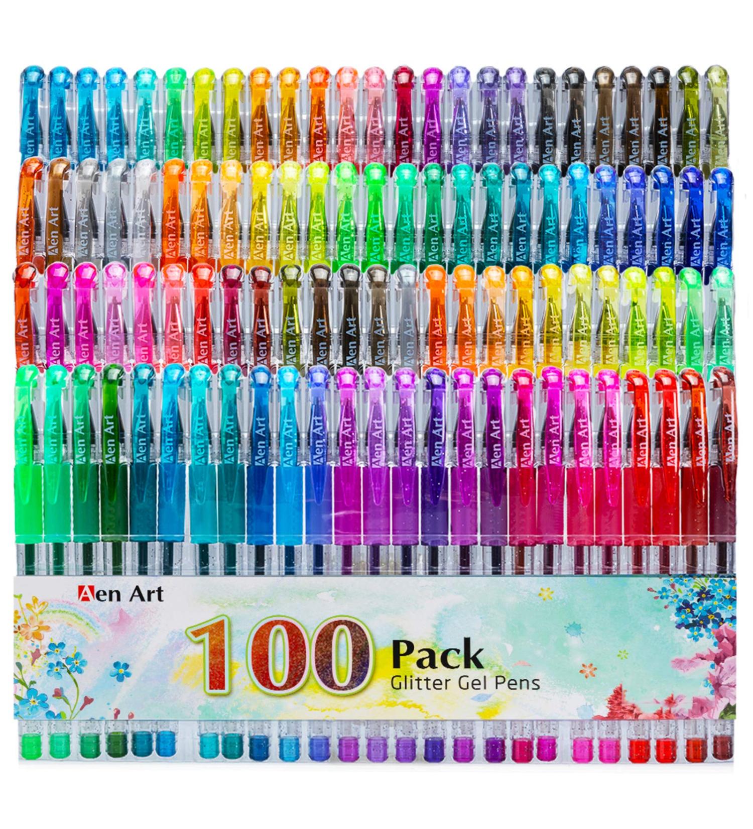100 Color Glitter Gel Pen Set for Card Making & Adult Coloring - Neon Ink, Journaling, Crafting - Buy Online on GoSupps.com