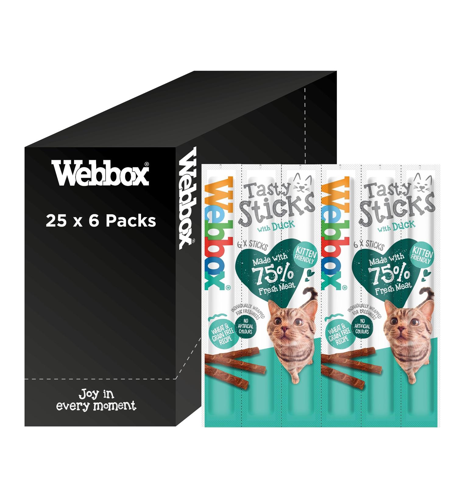 Webbox Tasty Sticks Cat Treats Duck - Kitten Friendly Wheat and Grain Free No Artificial Colours (25 x 6 Packs) - Buy Online on GoSupps.com