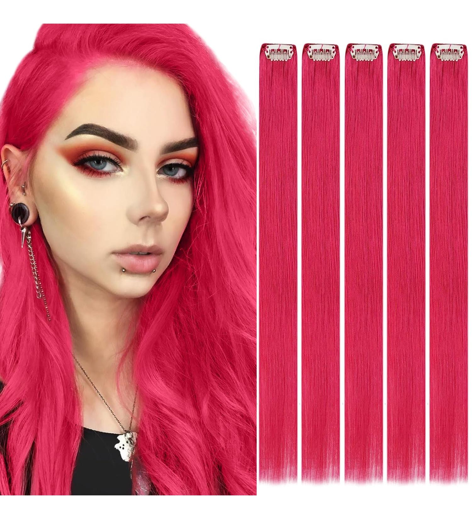 Runature Hot Pink Clip-In Extensions | Real Remy Hair | 40cm 25g | Colorful & Smooth 16 Inch Hair - Buy Online on GoSupps.com