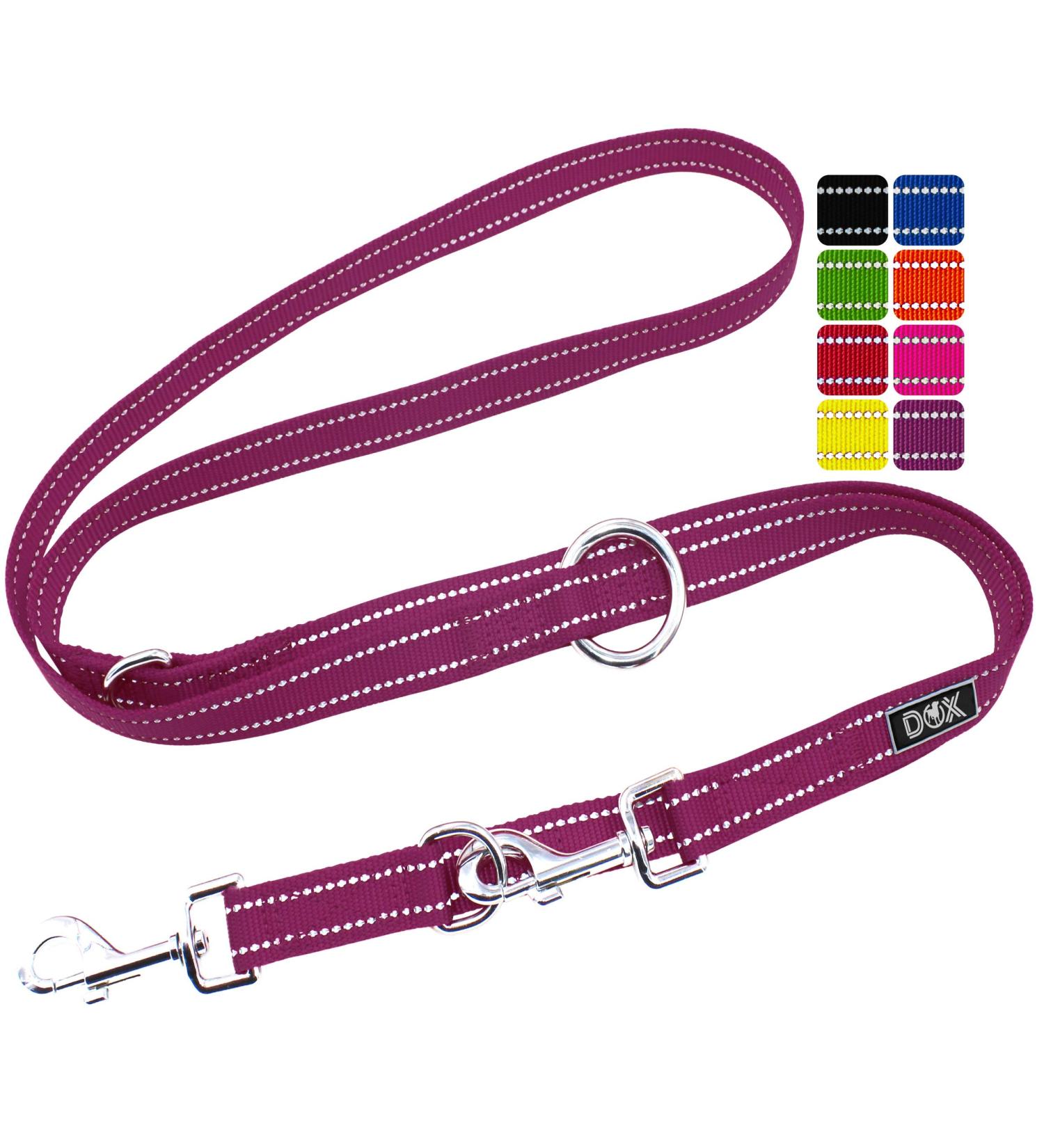 DDOXX Reflective Nylon Dog Leash - 2m 3-Way Adjustable for All Dog Sizes - XS Purple (1.0 x 200 cm) - International Shipping Available - Buy Online on GoSupps.com