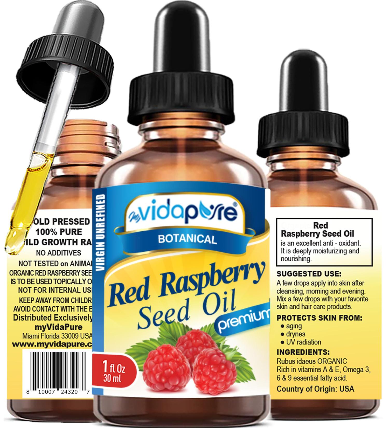 MYVIDAPURE RED RASPBERRY SEED OIL Rubus idaeus WILD GROWTH RAW 100% Pure VIRGIN UNREFINED Undiluted for Skin, Face, Hair, Lip and Nail Care. (1 Fl Oz) 1 Fl Oz (Pack of 1) - Buy Online on GoSupps.com