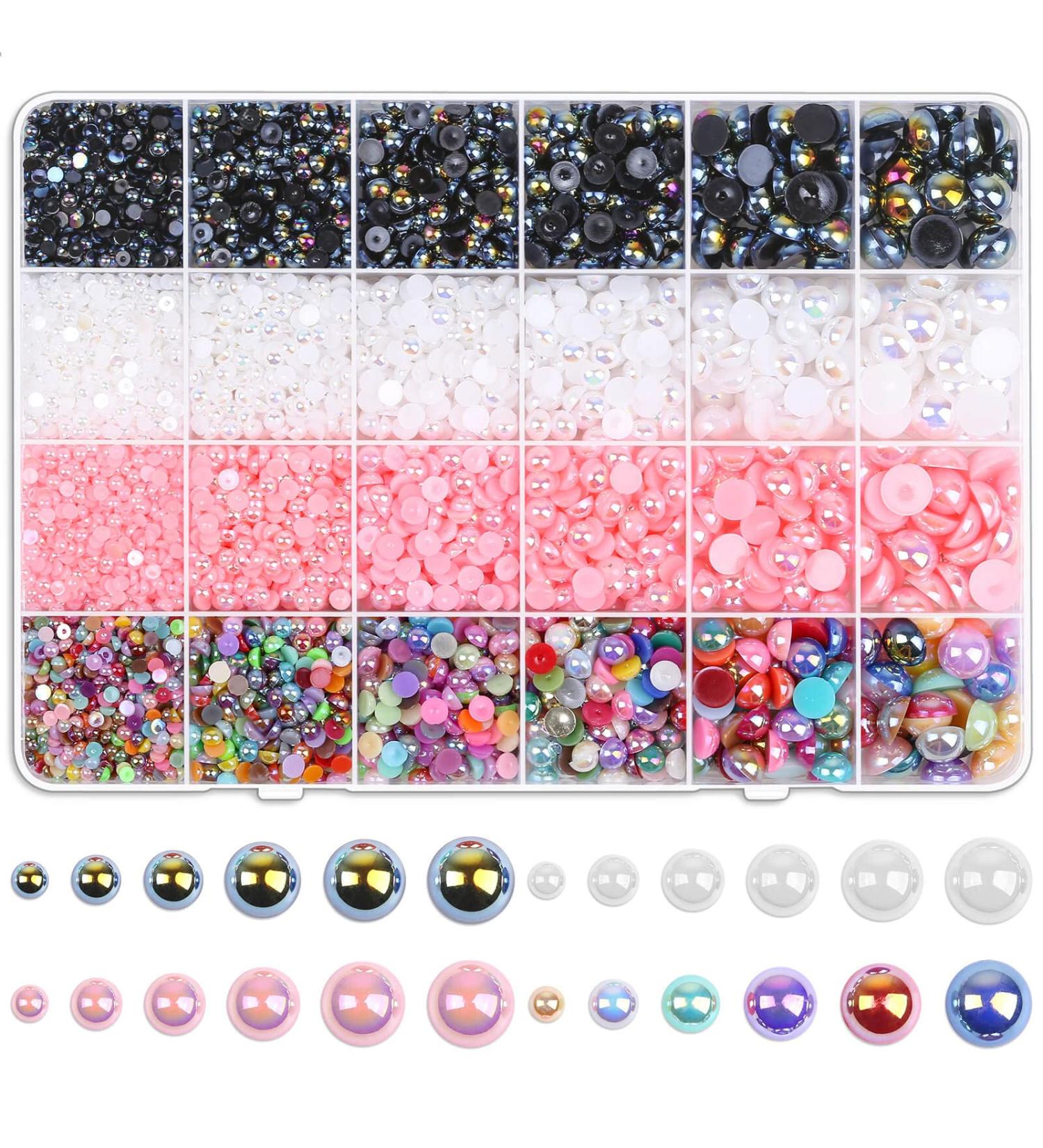 8000pcs Flatback Pearls for Crafts - Assorted Sizes Half Round Pearl Beads for Nails, Makeup, Shoes & DIY Art - Buy Online on GoSupps.com
