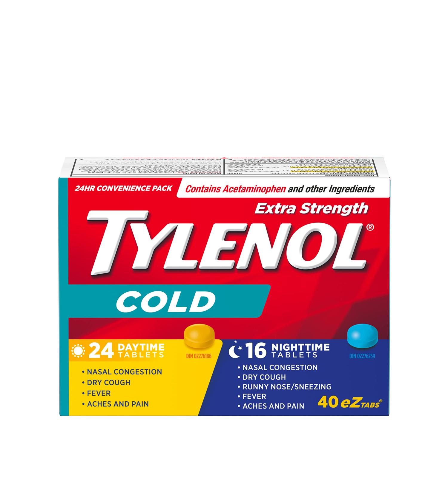 TYLENOL Extra Strength Cold eZ Tabs Relieves Cold symptoms Daytime and Nighttime Convenience Pack 40ct - Buy Online on GoSupps.com