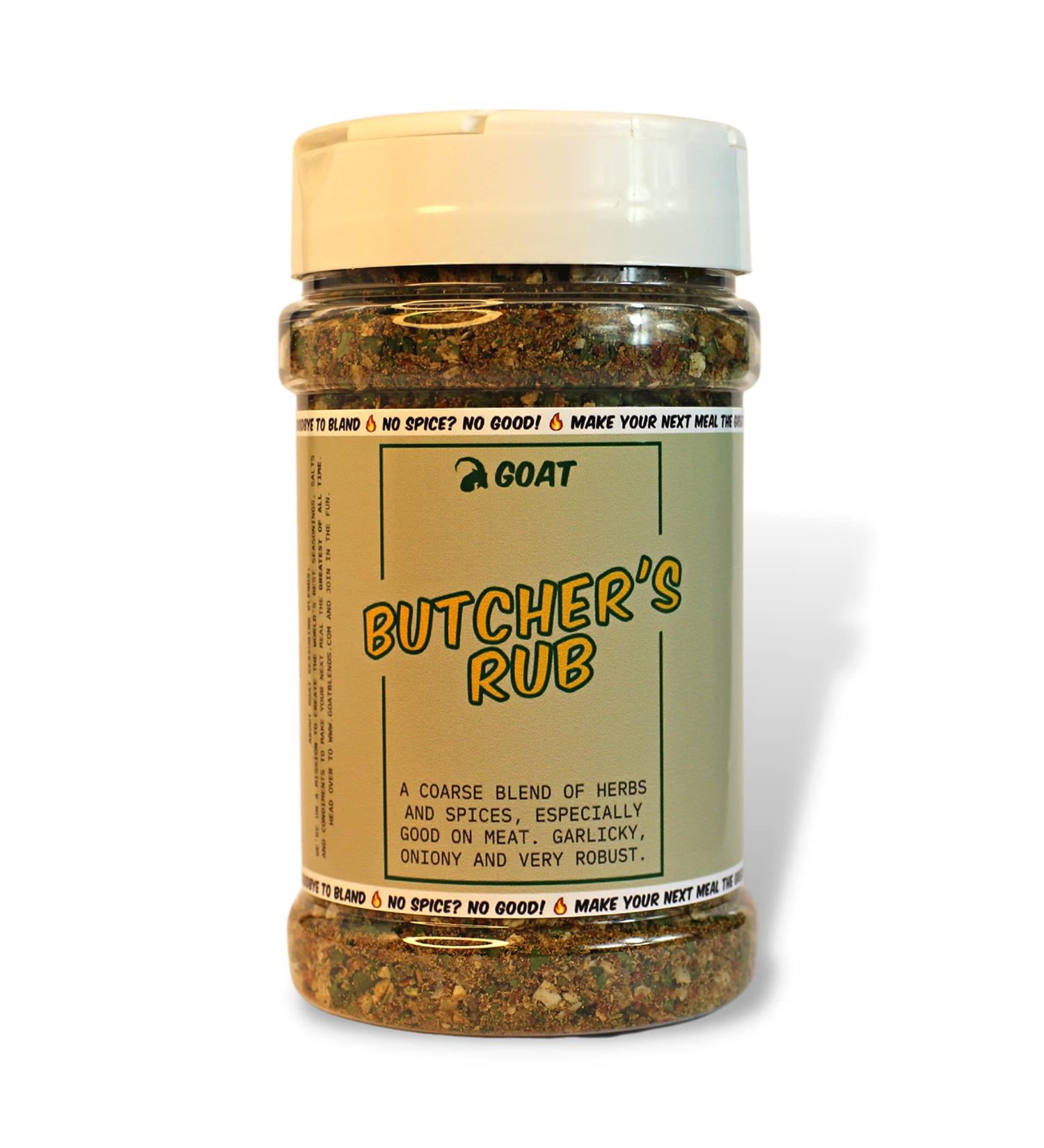 Butcher's Rub - a coarse and tasty rub for big joints of meat whole birds or steaks. Extra-large 150g Shaker. Fragrant rich and herby rub that withstands high oven or BBQ temperatures. - Buy Online on GoSupps.com