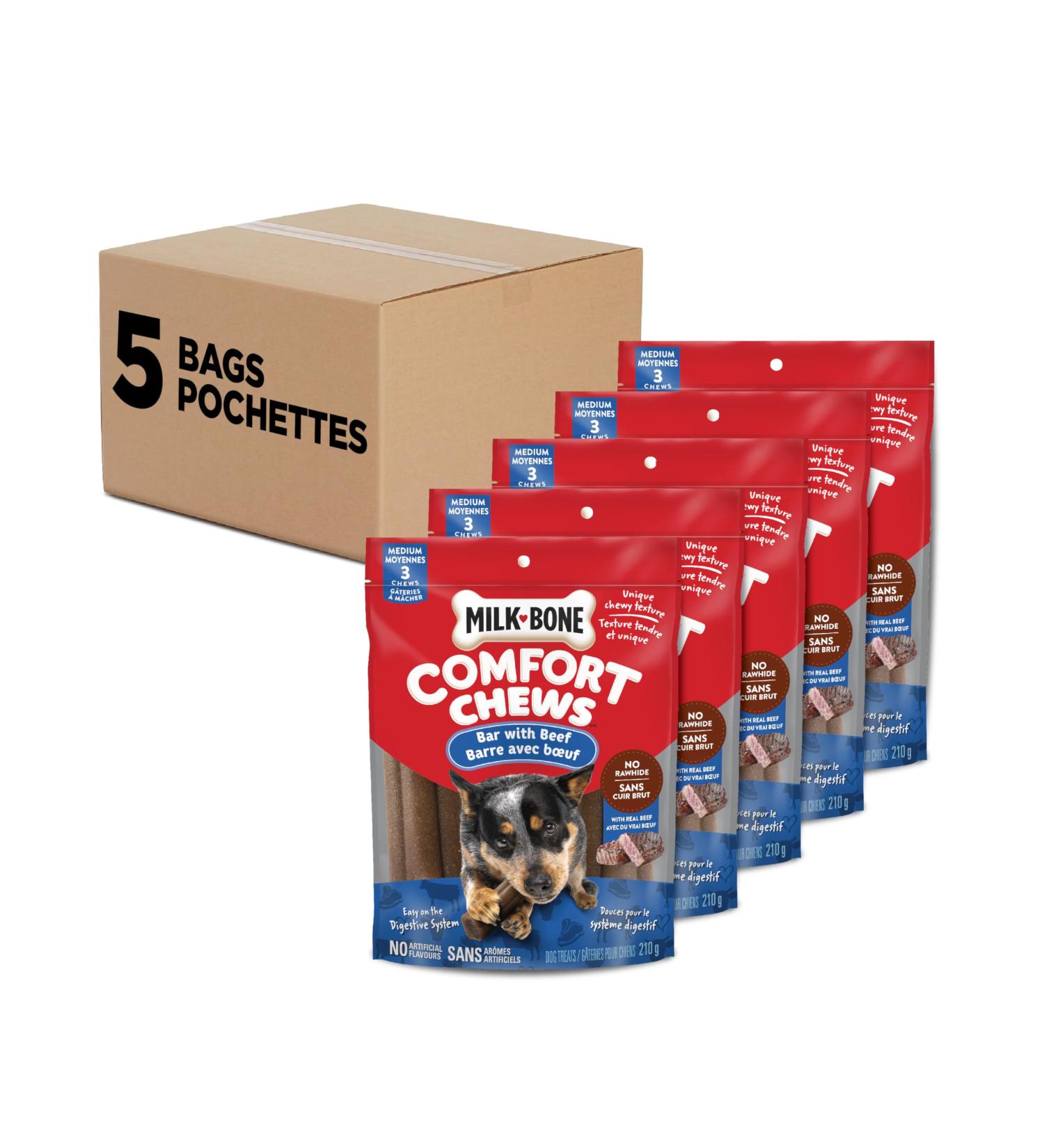 Milk-Bone Comfort Chews Dog Treat Medium Bar with Beef 210g Pack of 5 Beef 15 Treats - Buy Online on GoSupps.com