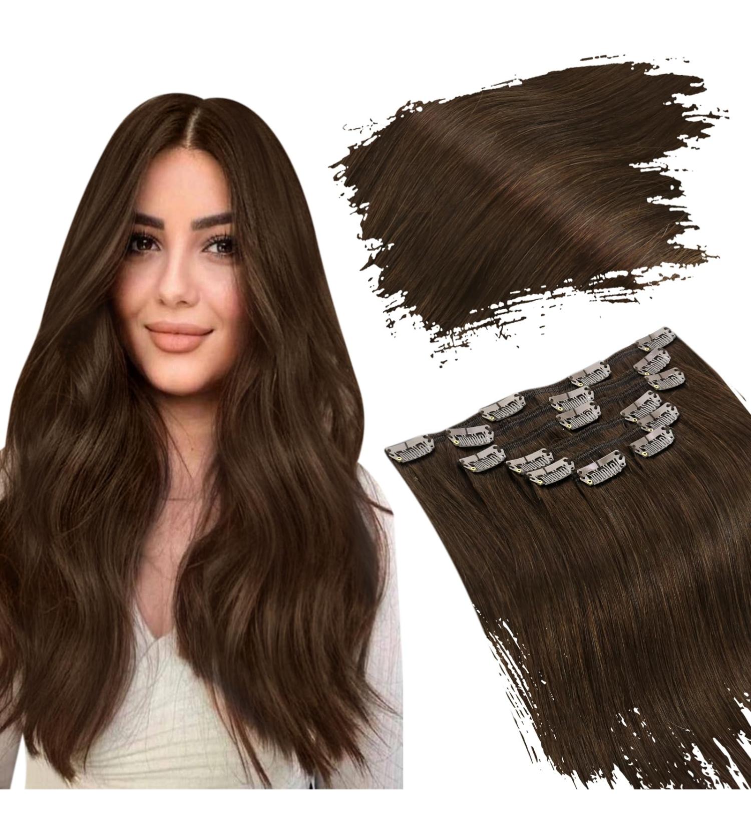 Ugeat 20inch Hair Extensions Clip in Chocolate Brown Human Hair Extensions Clip in Real Hair Extensions Clip in Human Hair Double Weft Human Hair Extensions Clip in #4 Clip-50cm Clip#4 - Buy Online on GoSupps.com