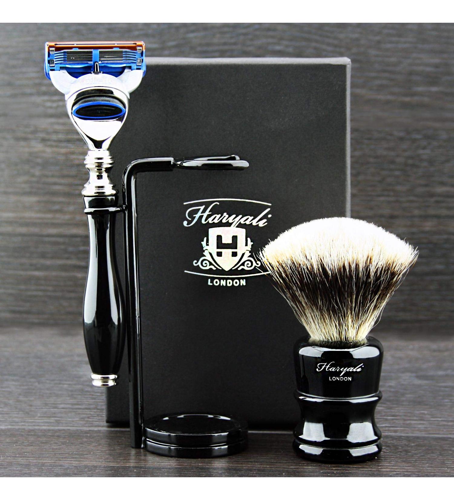 Luxury Shaving Set - 5 Razors Silver Tip Razor Badger Hair Brush & Chrome Stand - International Shipping Available - Buy Online on GoSupps.com