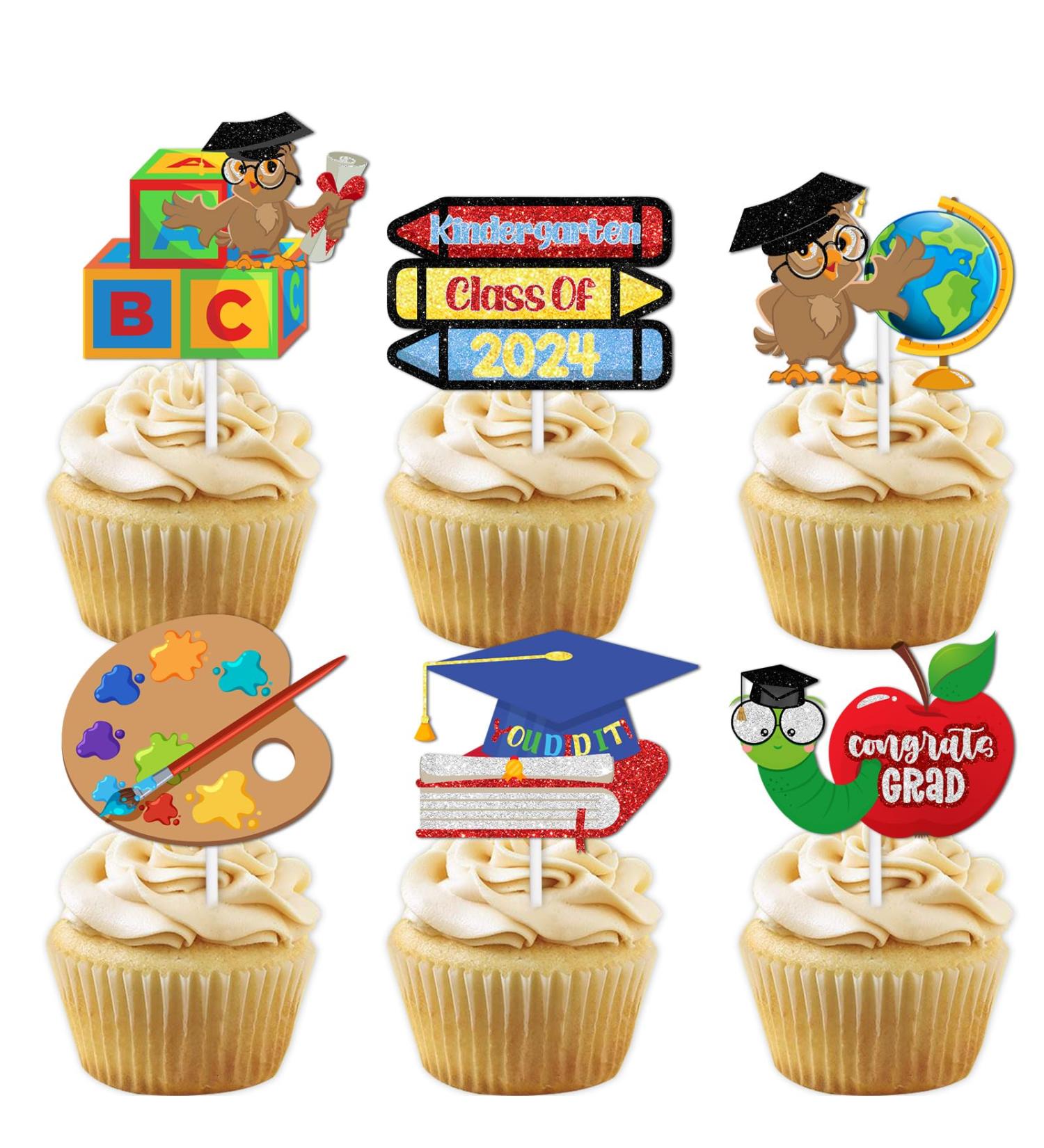 18pcs Glitter Drawing Block Dessert Cupcake Topper Congrats Kindergarten Grad Theme Decorations 2024 Preschool Graduation Party Decor Supplies - Buy Online on GoSupps.com