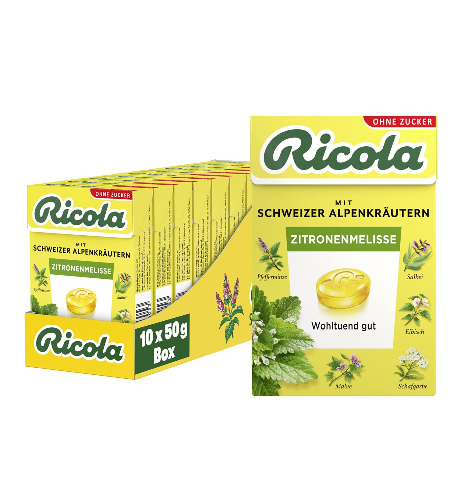 Buy Ricola Lemon Balm Herbal Candies - Sugar-Free Vegan 10 Boxes of 50g with 13 Alpine Herbs - International Shipping Available - Buy Online on GoSupps.com