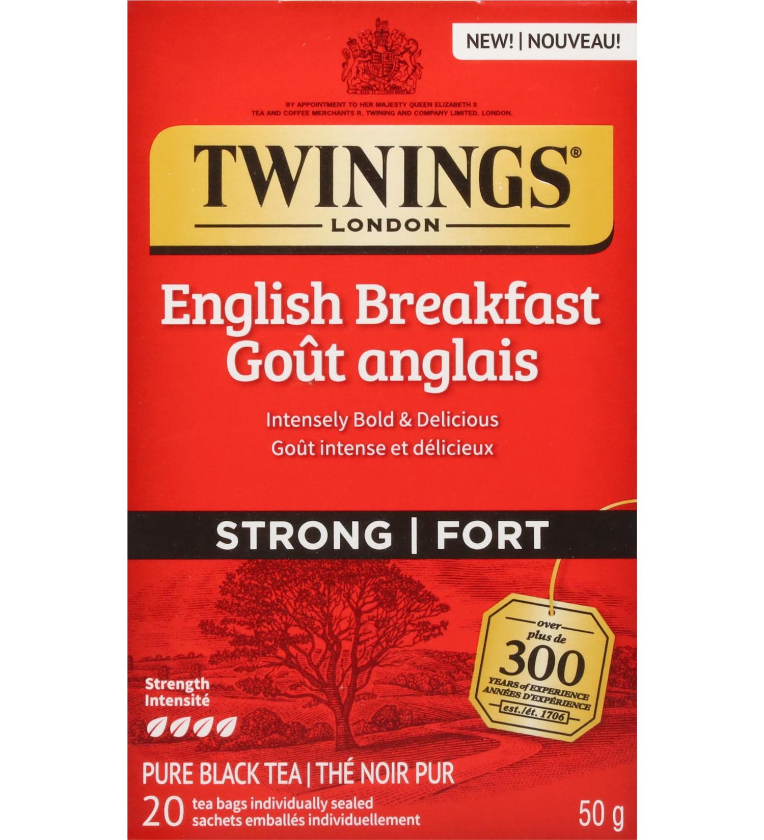 Twinings English Breakfast Extra Strong Individually Wrapped Tea Bags | Caffeinated Intensely Bold Smooth Full-Bodied Taste of Pure Black Tea | 20 Count (Pack of 6) | Enjoy Hot or Iced English Breakfast Strong 20 Count (Pack of 6) - Buy Online on GoSupps.com