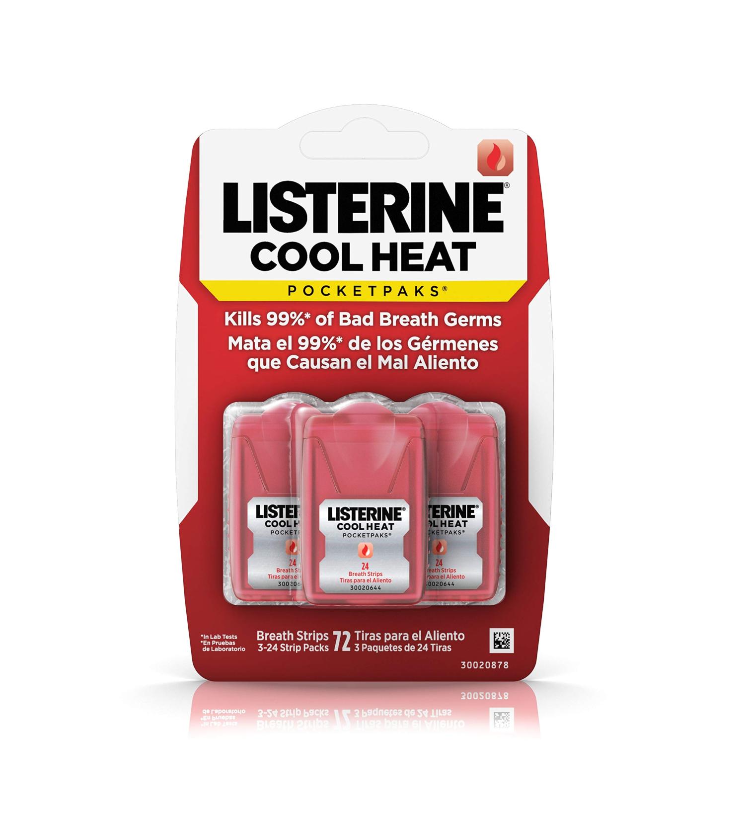 Listerine Cool Heat Pocketpaks Breath Strips - Cinnamon Flavor - 24 Strips x 3 Pack - Kills Bad Breath Germs - Oral Care Freshener for Long-lasting Fresh Breath - Buy Online on GoSupps.com