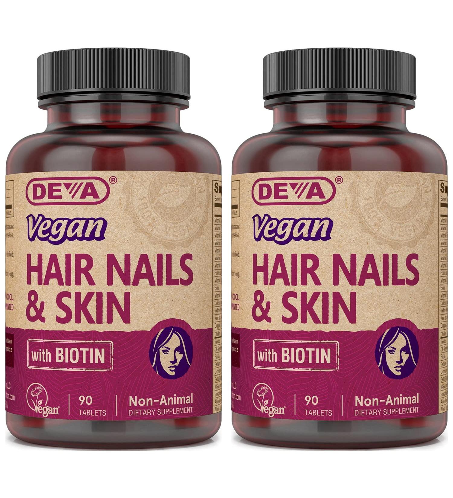 DEVA Vegan Vitamins Hair Nails & Skin Supplement with 500 mcg of Biotin Per Tablet 90 Tablets (Pack of 2) 90 Count (Pack of 2) - Buy Online on GoSupps.com