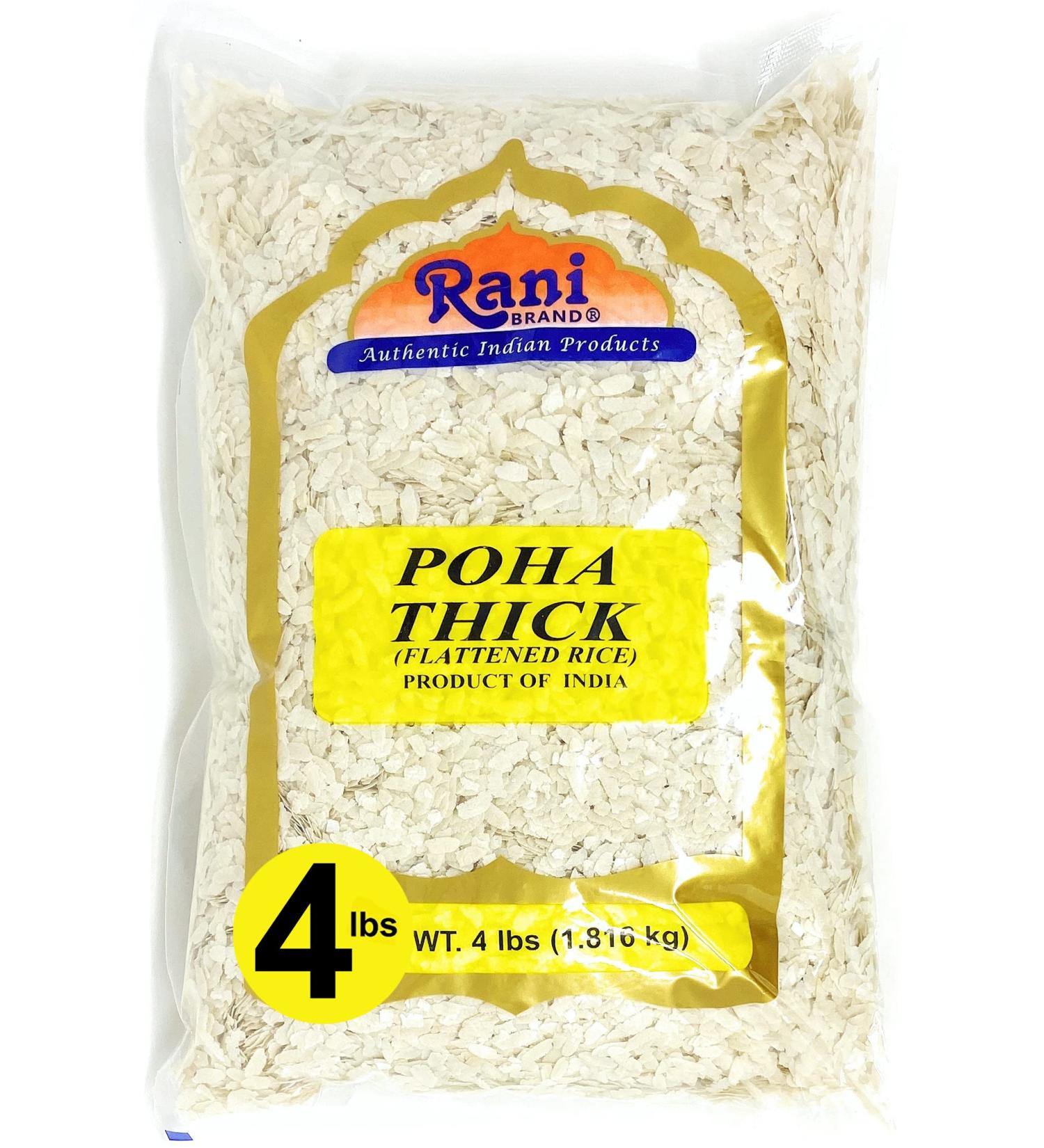 Rani Poha (Powa) 64oz (4lbs) - Medium-Cut Flattened Rice, All Natural, Vegan, Gluten-Friendly - Indian Origin - Bulk 4 Pound Pack - Buy Online on GoSupps.com