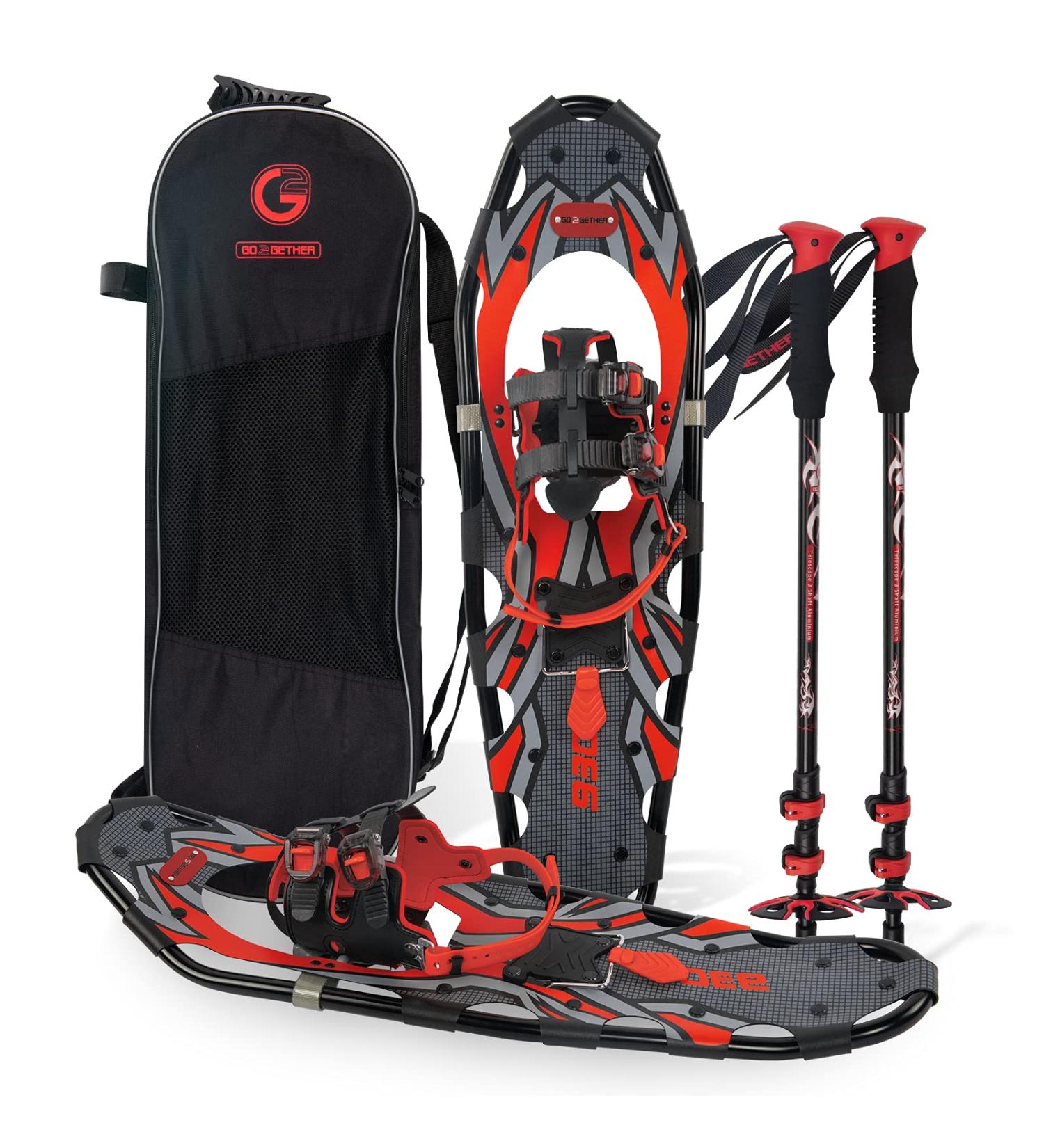 Lightweight 21/25/30 Inches Snowshoes with Ratchet Binding and Trekking Poles - Red 30 (Up to 250lbs) - Buy Online on GoSupps.com
