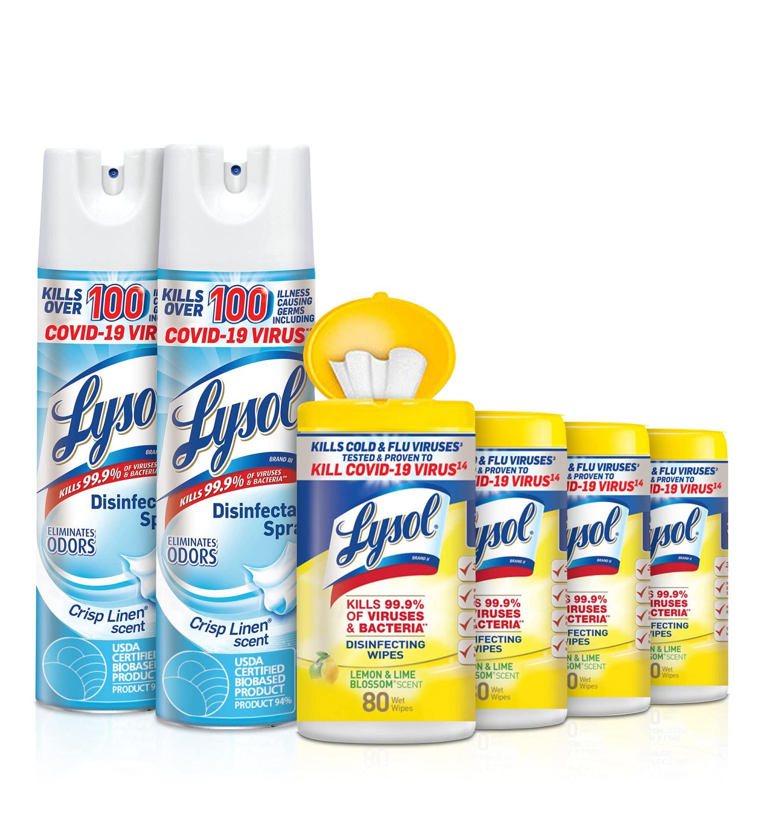 Lysol Disinfecting Wipes & Spray Value Pack Bundle - 4x80 Can + 2x19 - Kills 99.9% of Germs - Buy Online on GoSupps.com