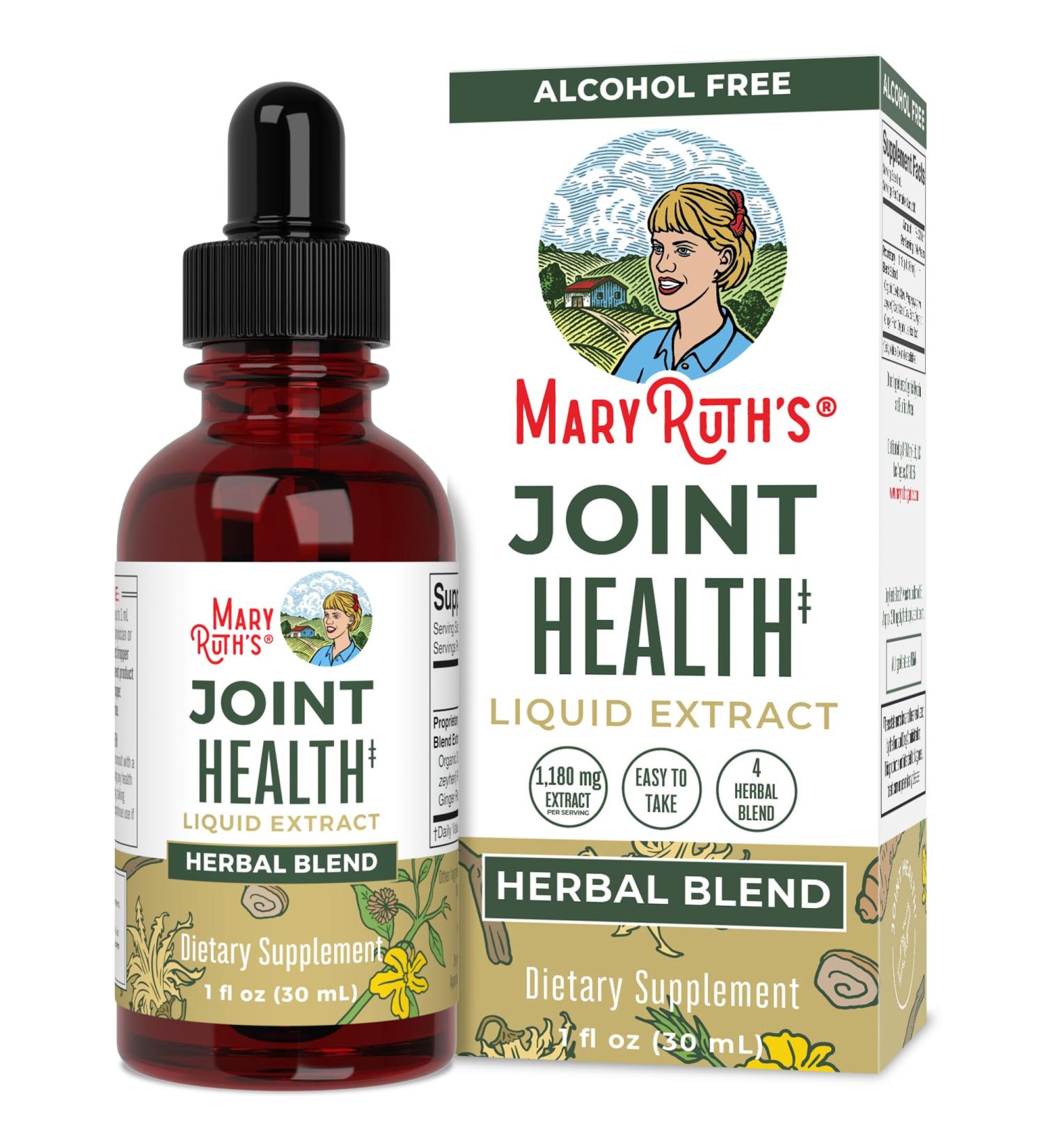 Joint Support Supplement by MaryRuth's - Vegan Herbal Blend Liquid Drops with Ginger Root Licorice Root Cat's Claw & Devil's Claw | Non-GMO | 30 Servings - Buy Online on GoSupps.com