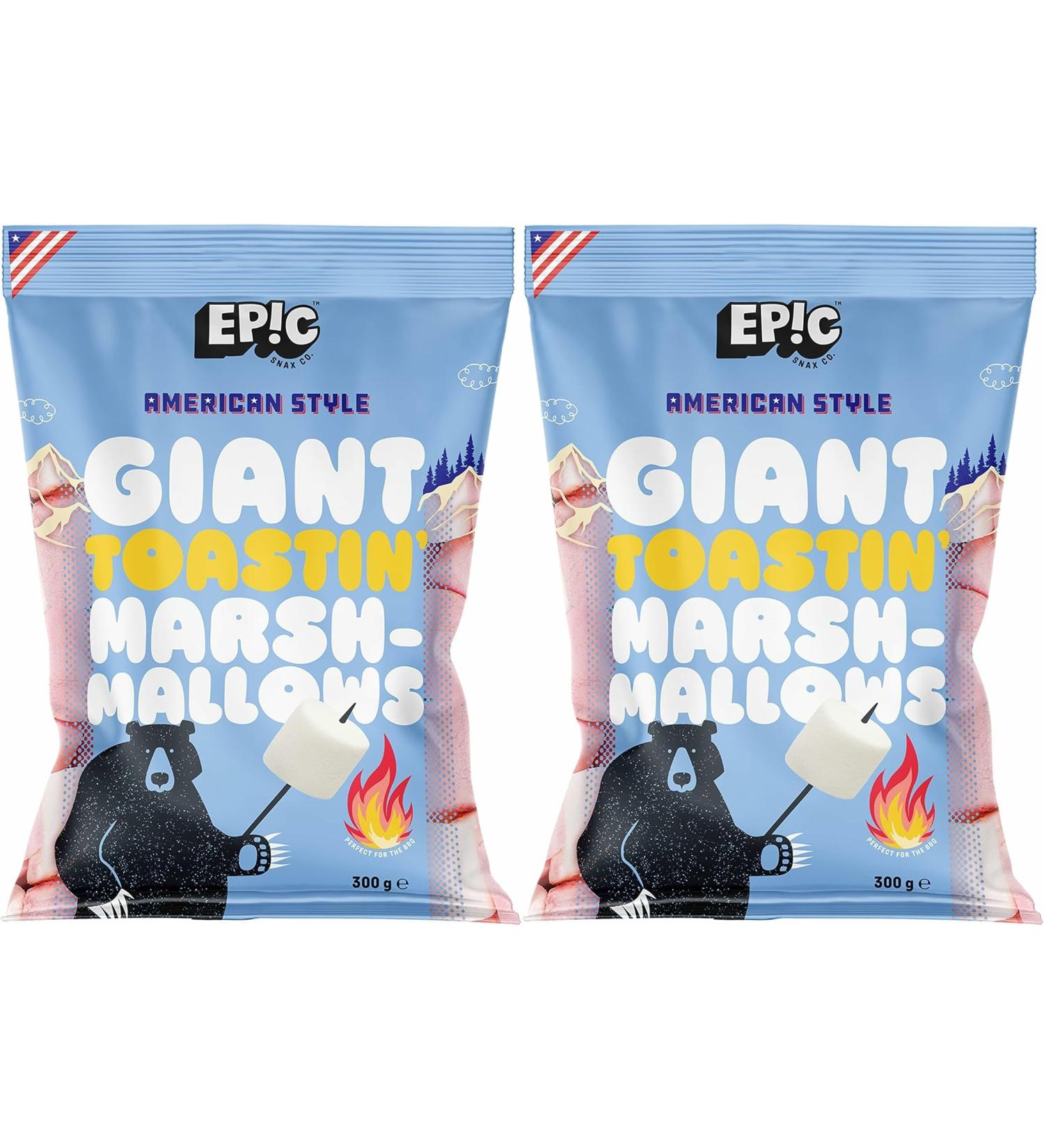 Giant Toastin Mallows by Epic - Premium American Style Marshmallows 300g - Perfect for Toasting S'mores & Baking - Pack of 2 - Buy Online on GoSupps.com