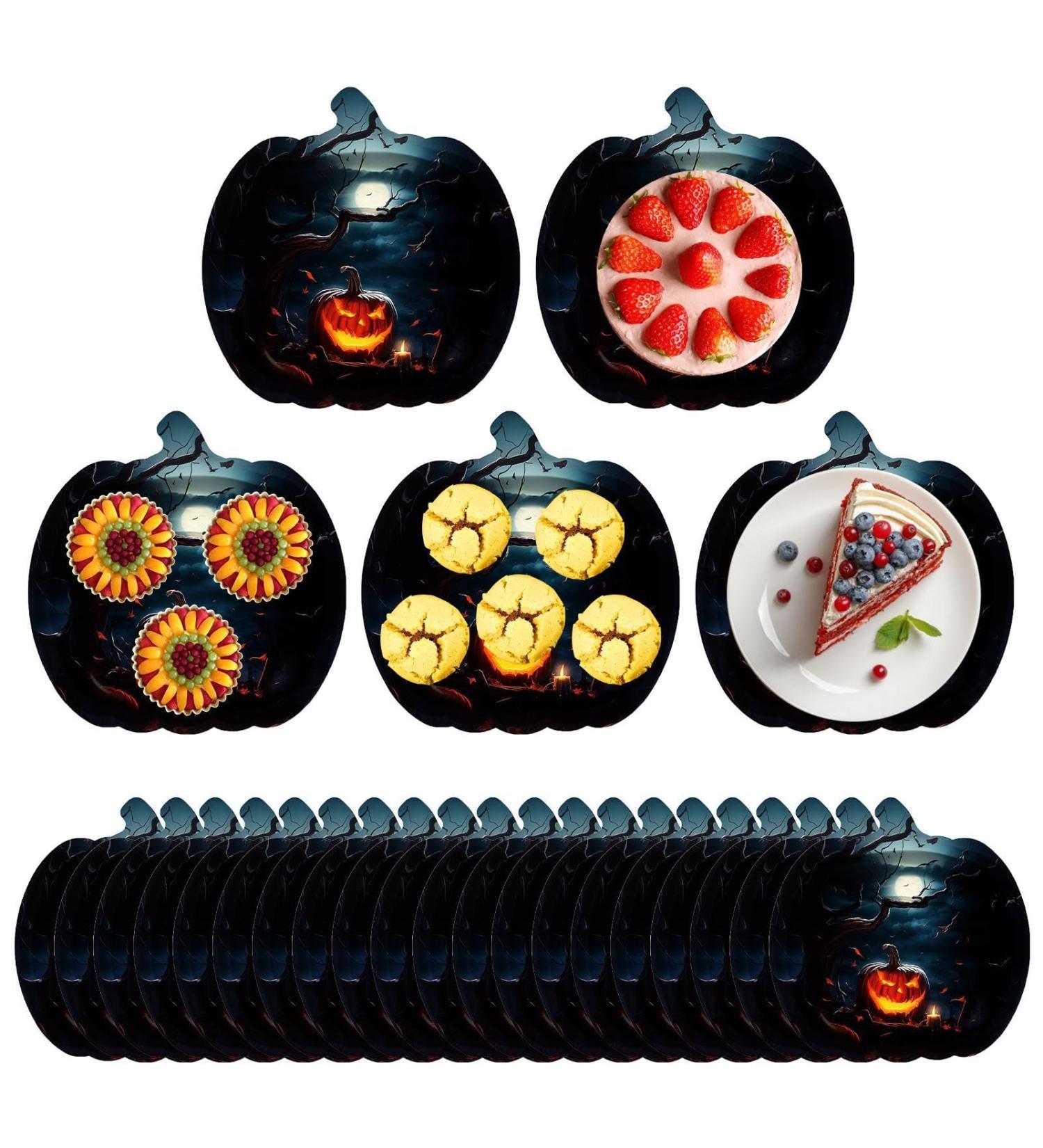Halloween Dinner Plates | Scary Black Paper Cake Plates | Pumpkin Shaped Dinner Platter 9Inch Pumpkin Halloween Paper Plates for Candy Treat Cake Snack - Buy Online on GoSupps.com