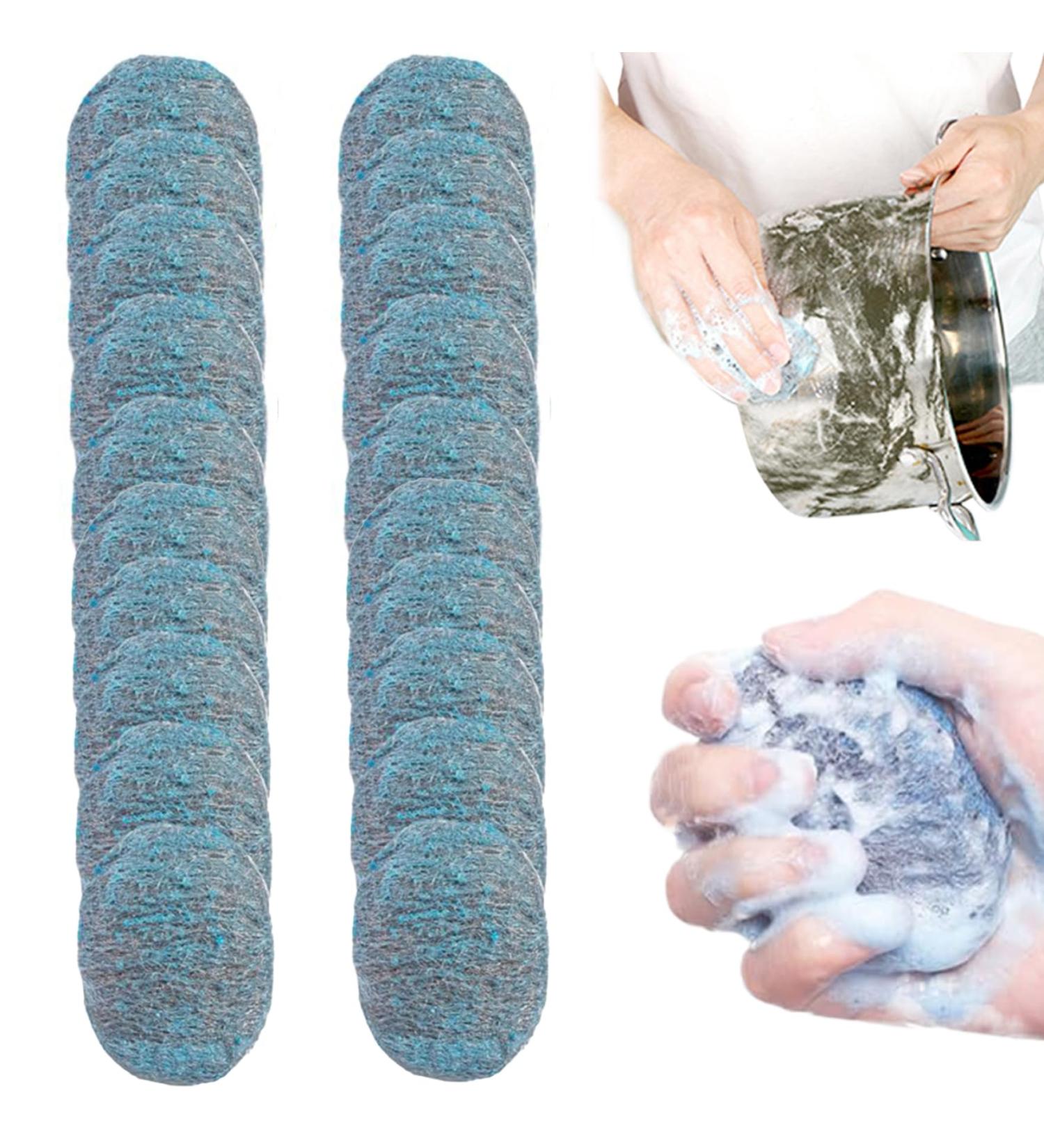 Steel Wool Scrubber 20 PCS Reusable Wire Wool Soap Pads Absorbent Pre-Soaped Scouring Pad for Household Cleaning Kitchen Dishes & Metal Grills Blue - Buy Online on GoSupps.com