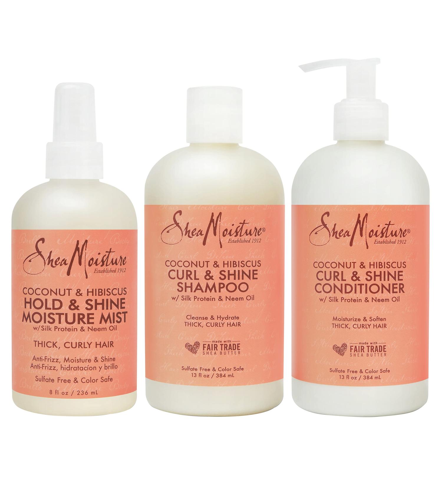 SheaMoisture Coconut & Hibiscus Curly Hair Care Set - Moisturizing Shampoo Conditioner & Curl Shine Mist | International Shipping Available - Buy Online on GoSupps.com