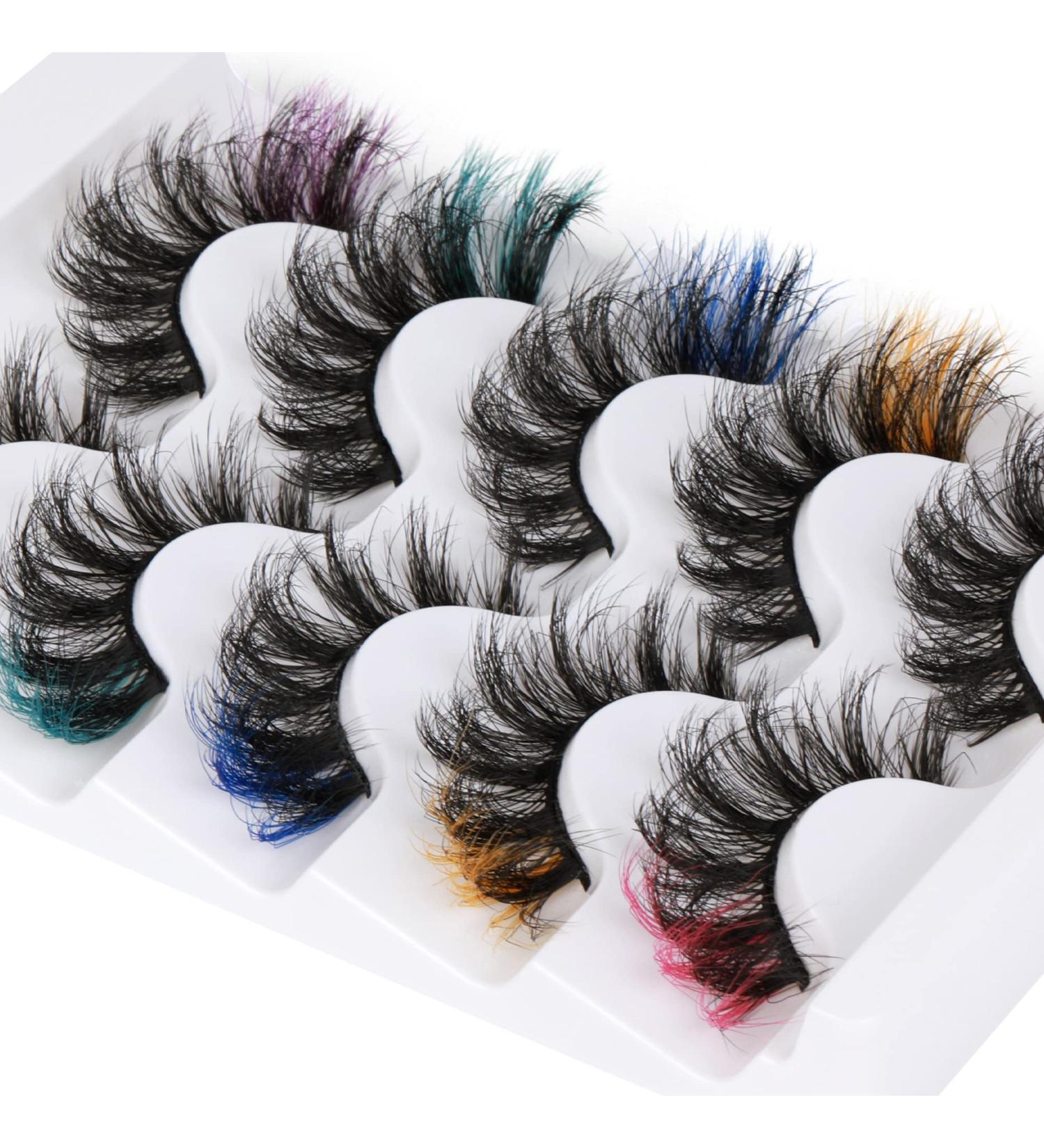 Focipeysa Colored Fluffy Mink Eyelashes - 8D Dramatic Wispy Lashes C Curl - 5 Color Mixed False Eyelashes - Pink Orange Purple Green Blue - Buy Online on GoSupps.com
